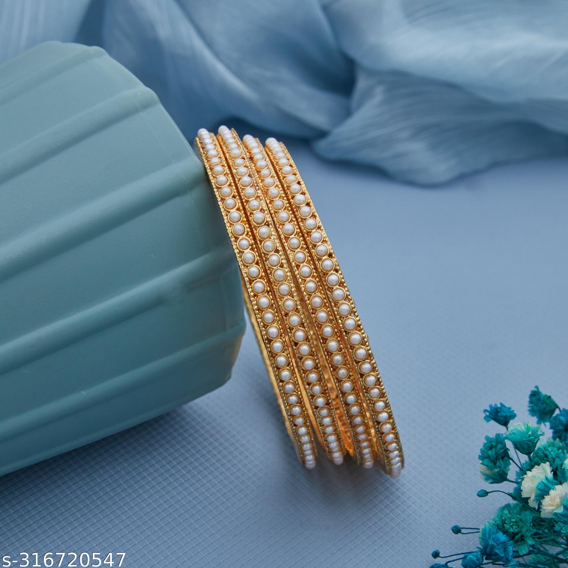 Gold-Plated Pearl-Studded Designer Bangles Set for Women and Girls - Unixkart - View 4