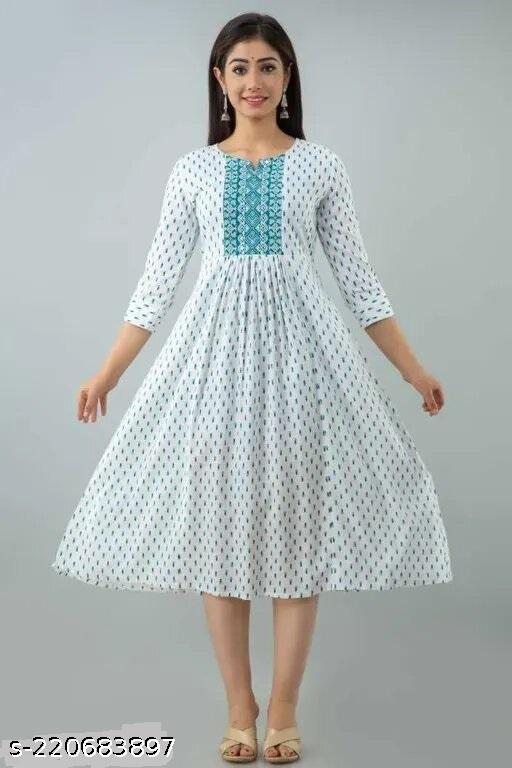 Women's Trendy Printed Handwork Gathering Anarkali Kurta - Unixkart - View 4