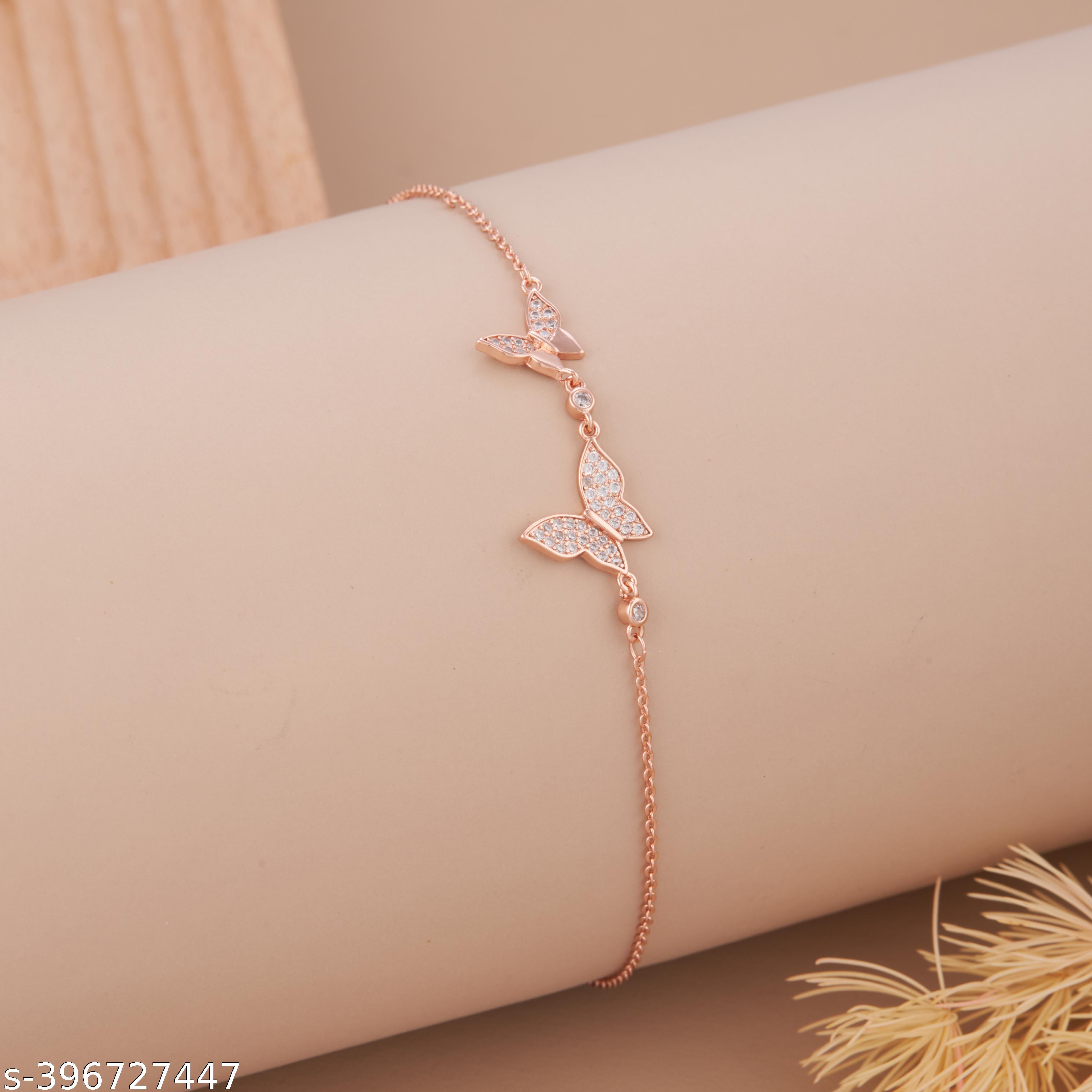 Elegant Rose Gold-Plated Triple Butterfly Bracelet for Women and Girls - Unixkart - View 4