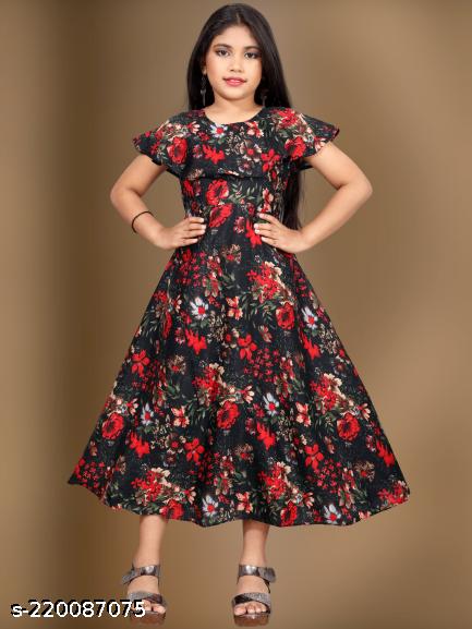 Girls Black & Red Tropical Printed Maxi Dress - Unixkart - View 4