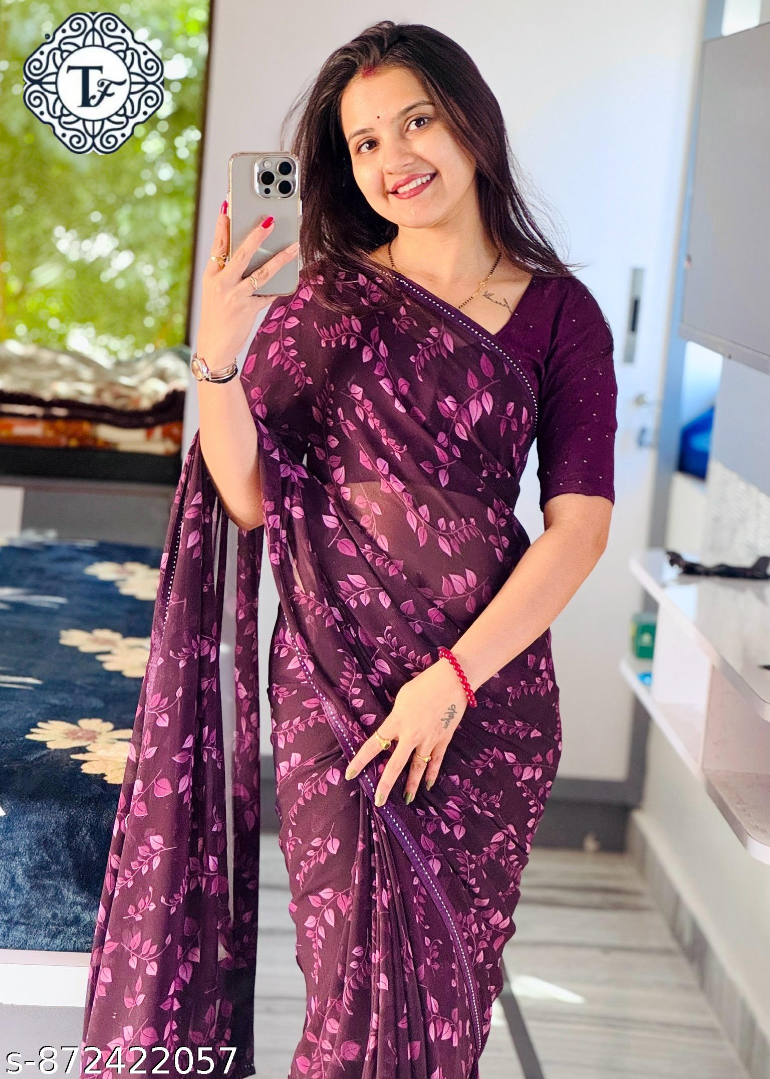 Premium Georgette Printed Saree with Lace Border - Unixkart - View 4