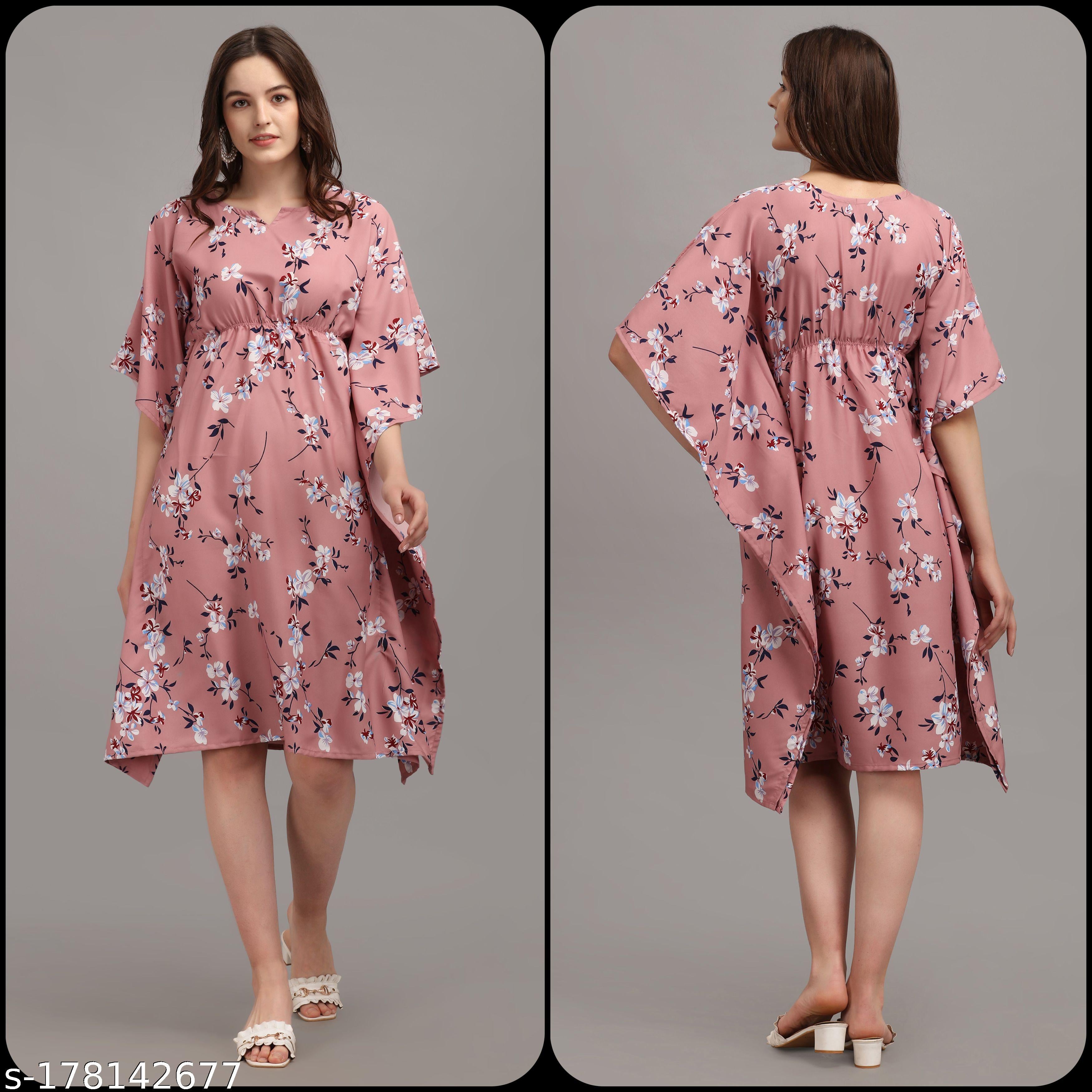 Women's Wine & White Floral Print Kaftan Dress - Unixkart - View 4