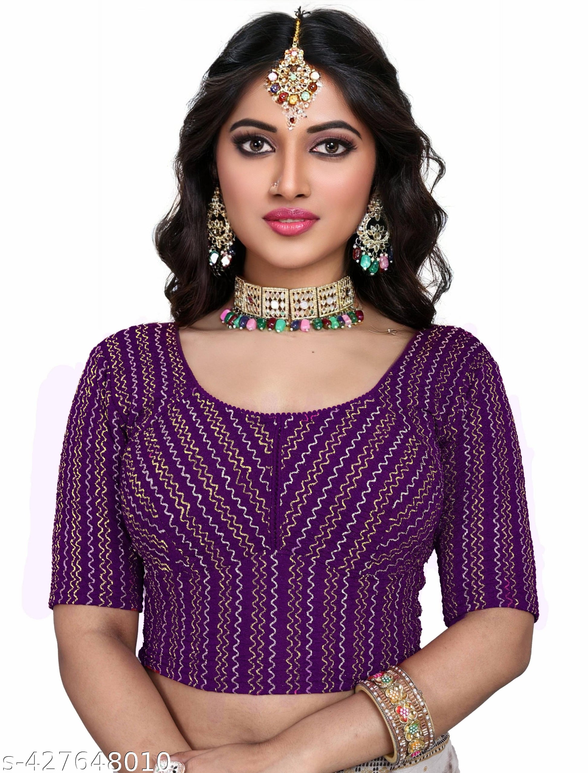 New Blouse Collection Designer Partywear Blouse Readymade Lycra Blouse Golden and Silver Glitter pri - Unixkart - View 4