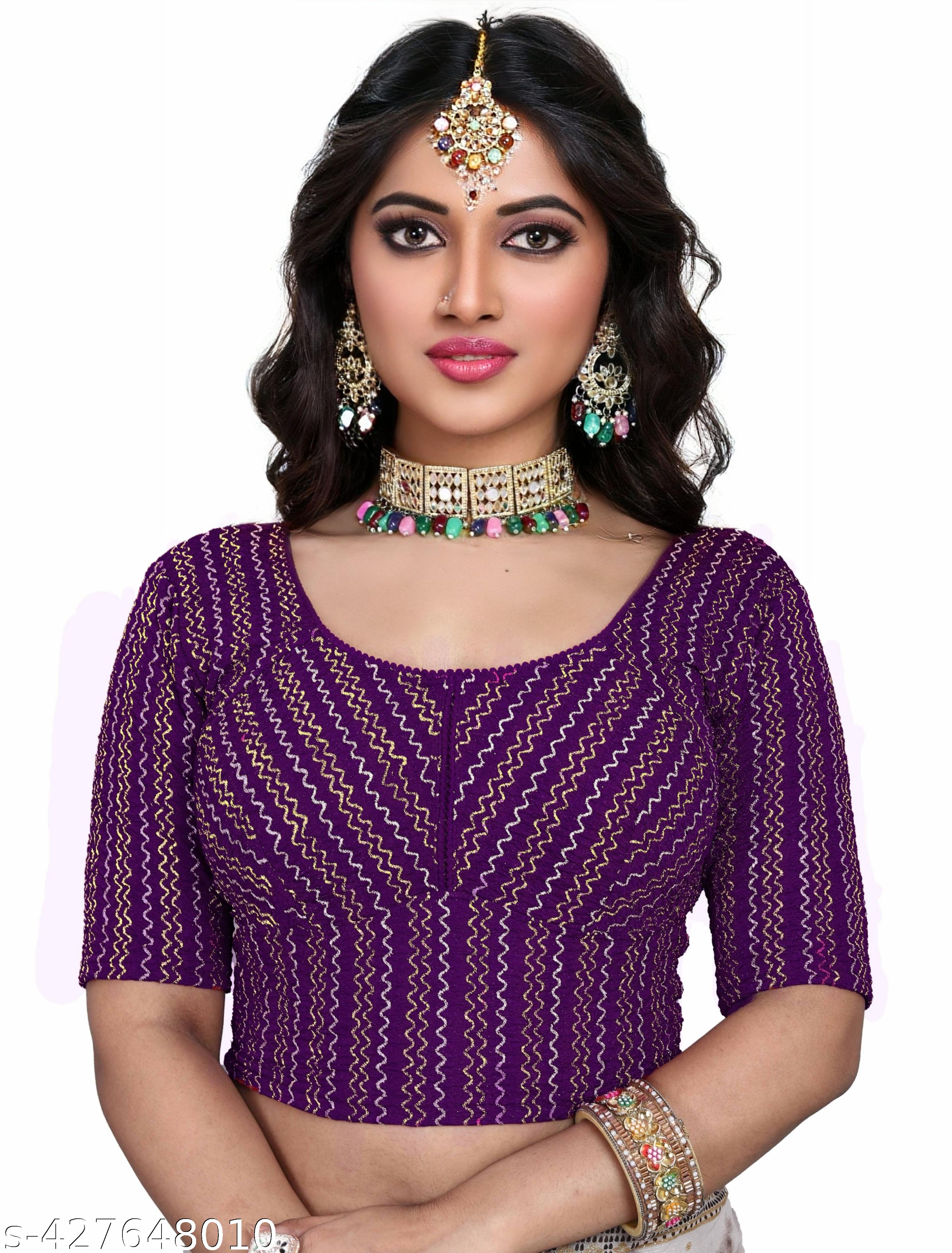 New Blouse Collection Designer Partywear Blouse Readymade Lycra Blouse Golden and Silver Glitter pri - Unixkart - View 4