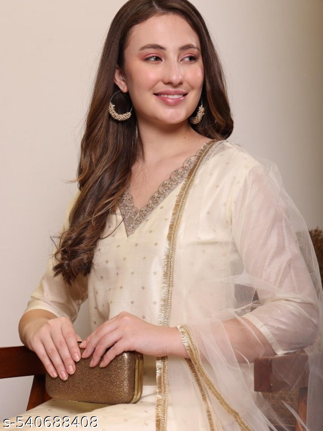 Adorable Chanderi Silk Embroidered Kurti Set with Net Dupatta - image 4