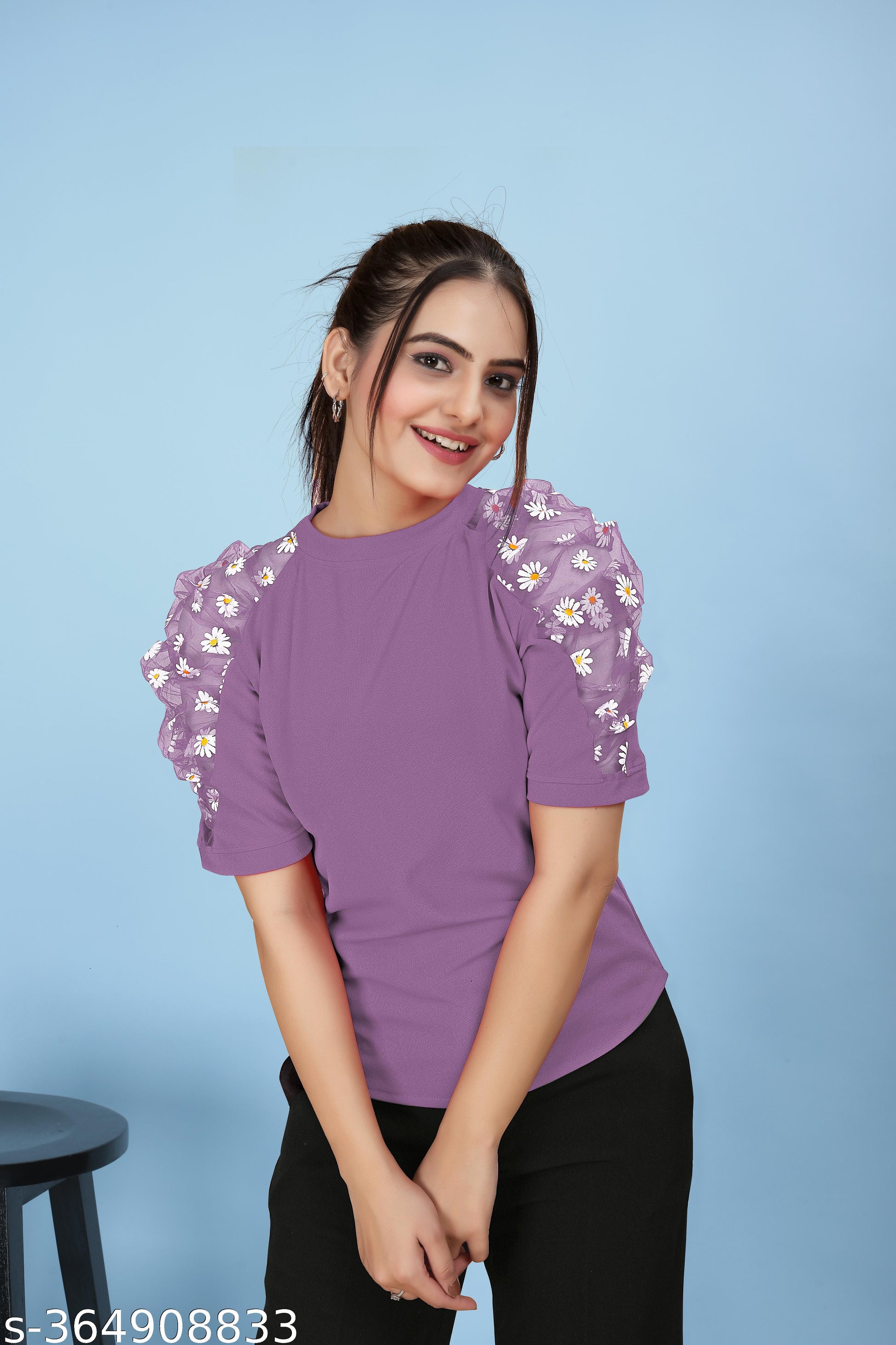 trendy flower pettern lavender colour top for women's - Image 4