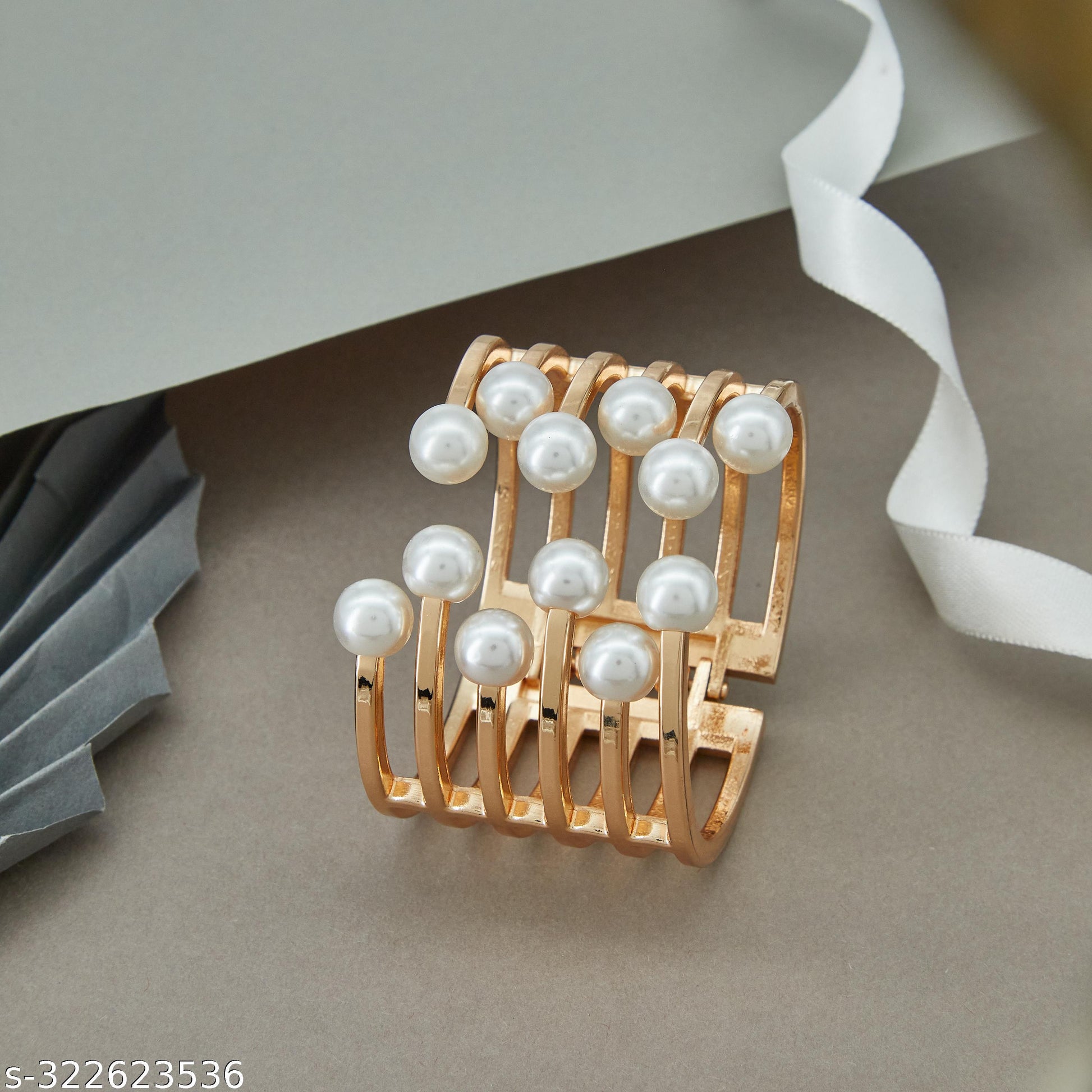 Elegant Gold-Plated Multi-Layer Pearl Cuff Bracelet for Women and Girls - Unixkart - View 4