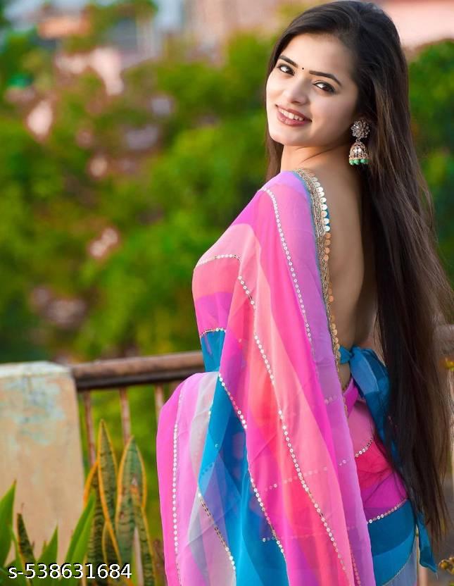 Strip Print Bollywood Georgettete Saree (Multicolor) - Unixkart