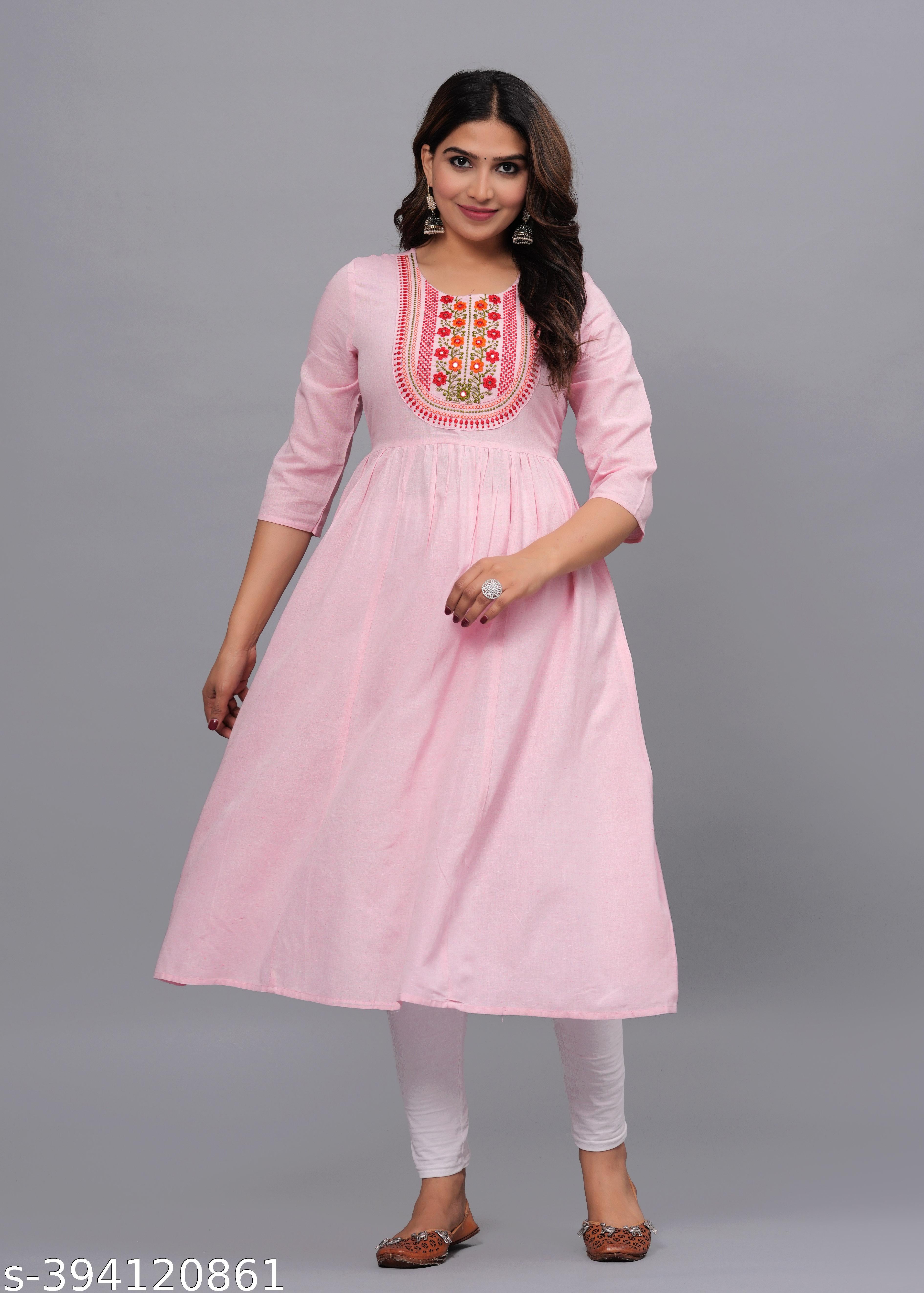 Women's Embroidery Anarkali South Cotton Kurti - Unixkart - View 4