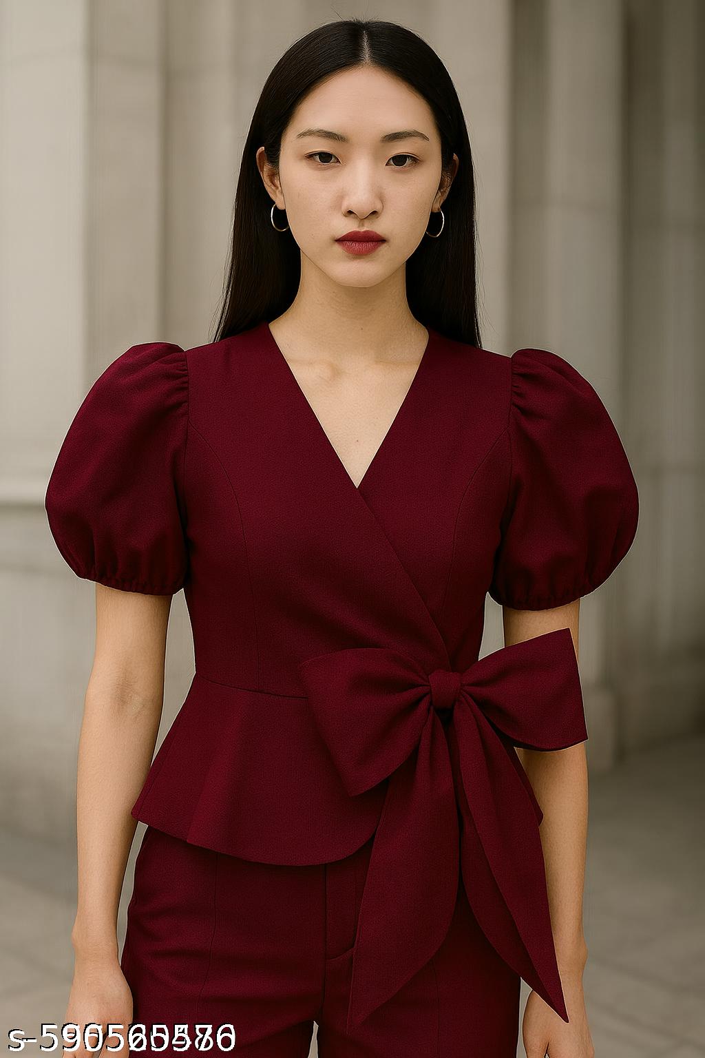 Women's Maroon Bow Detail Top - Unixkart - View 4