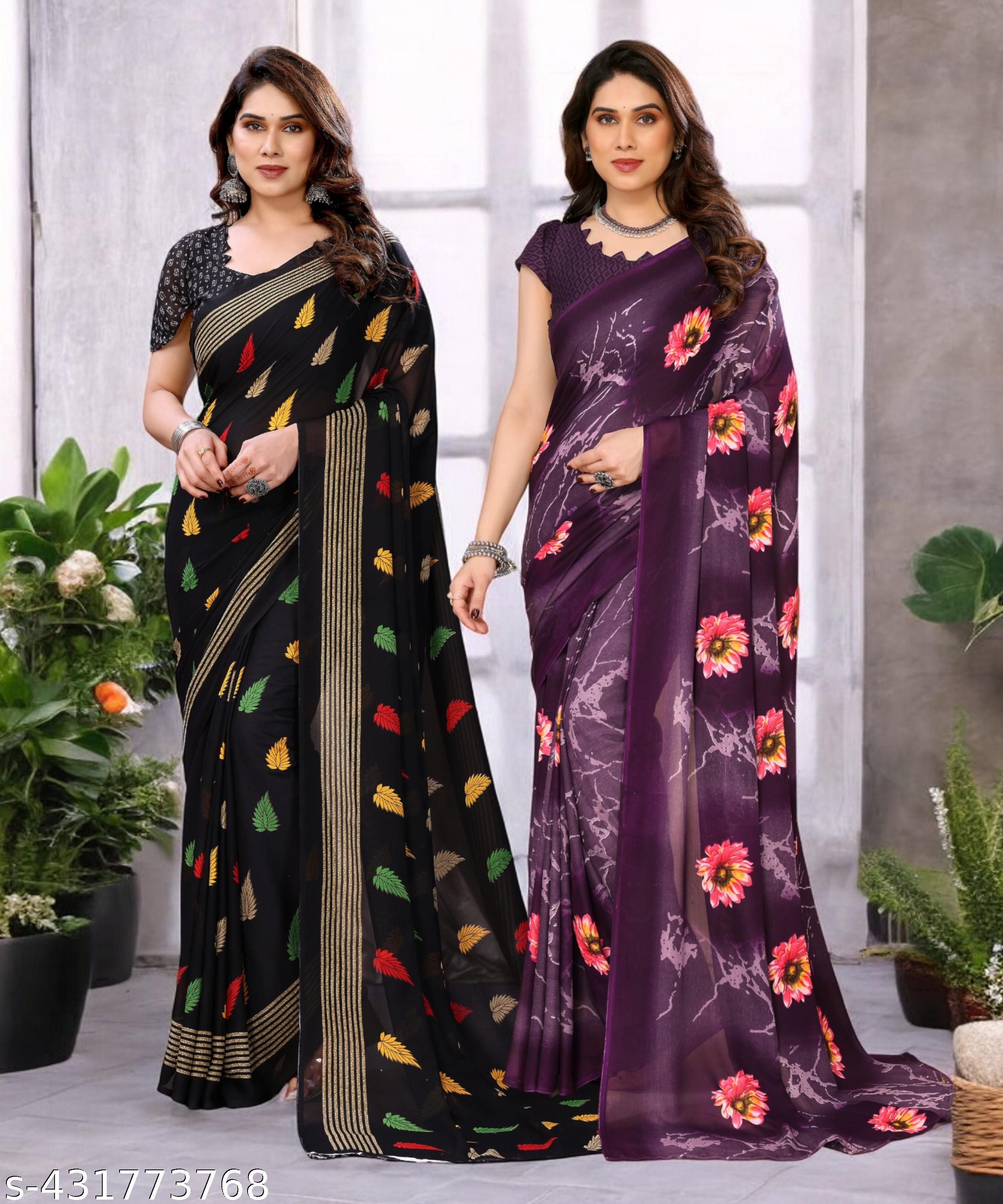 Combo Saree, Daily Wear Georgettete Sarees with Blouse Piece (Pack of 2) - Unixkart