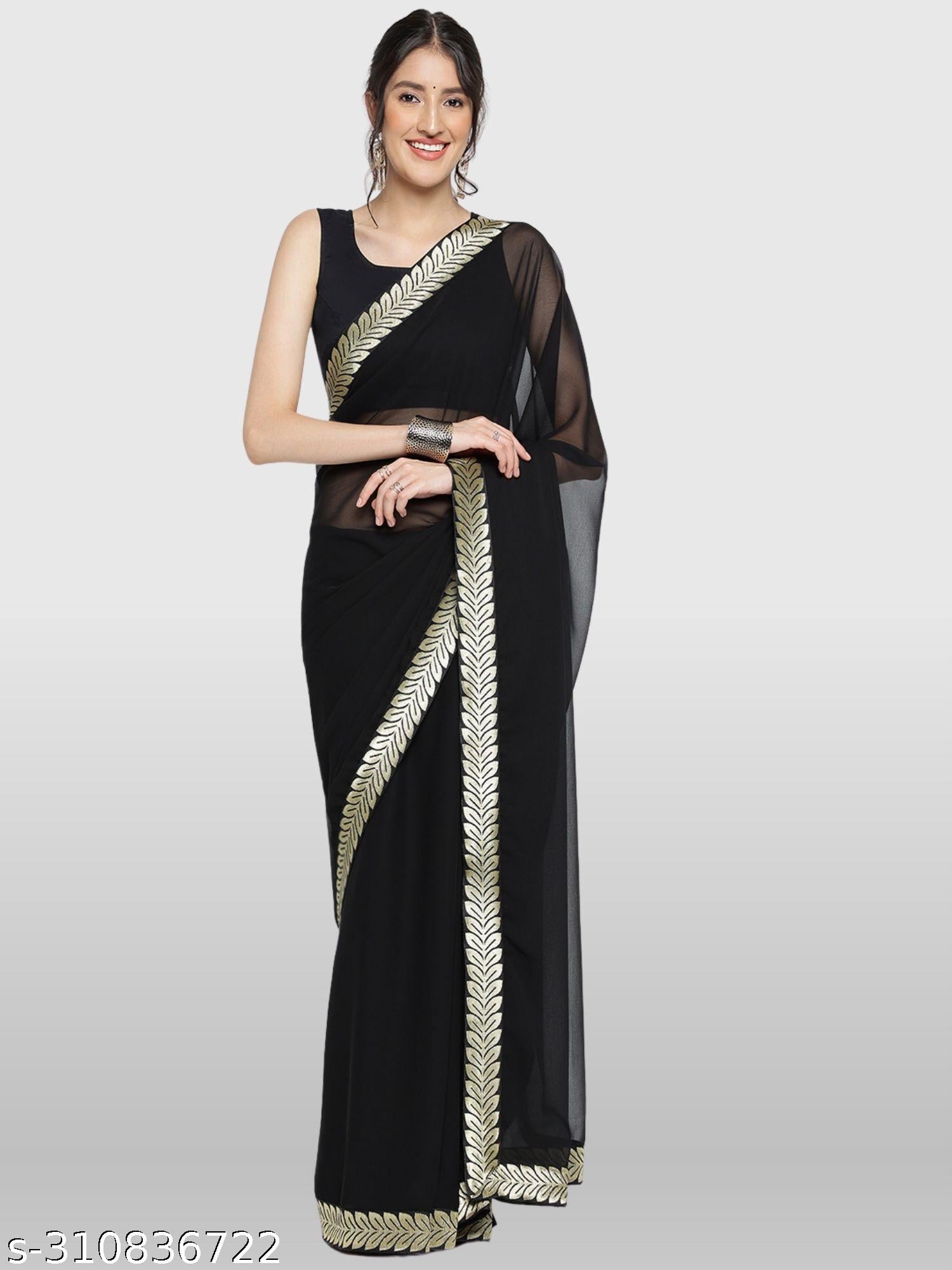 Women's Solid Georgettete Saree - Unixkart - View 4