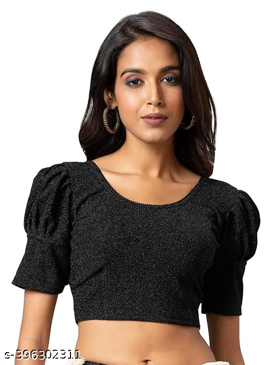 Balloon Sleeve Elegance: Metallic Stretchable Blouse - Unixkart - View 4