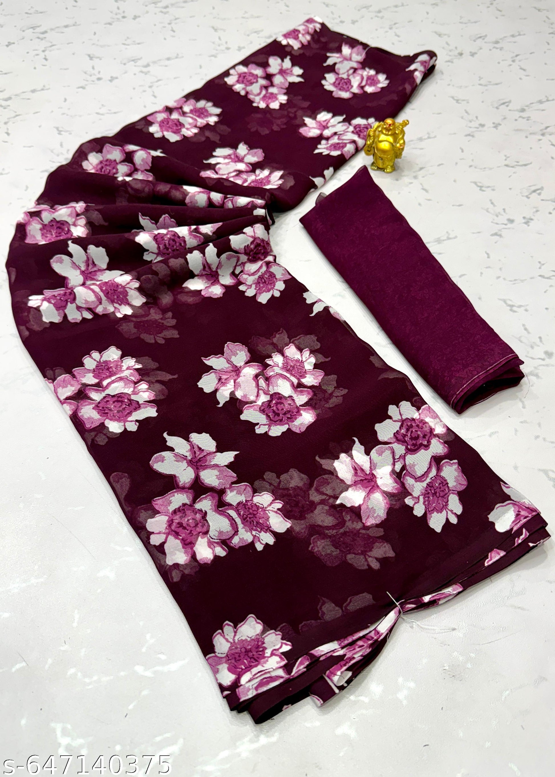 Purple Weightless Printed Georgette Saree - Unixkart - View 4