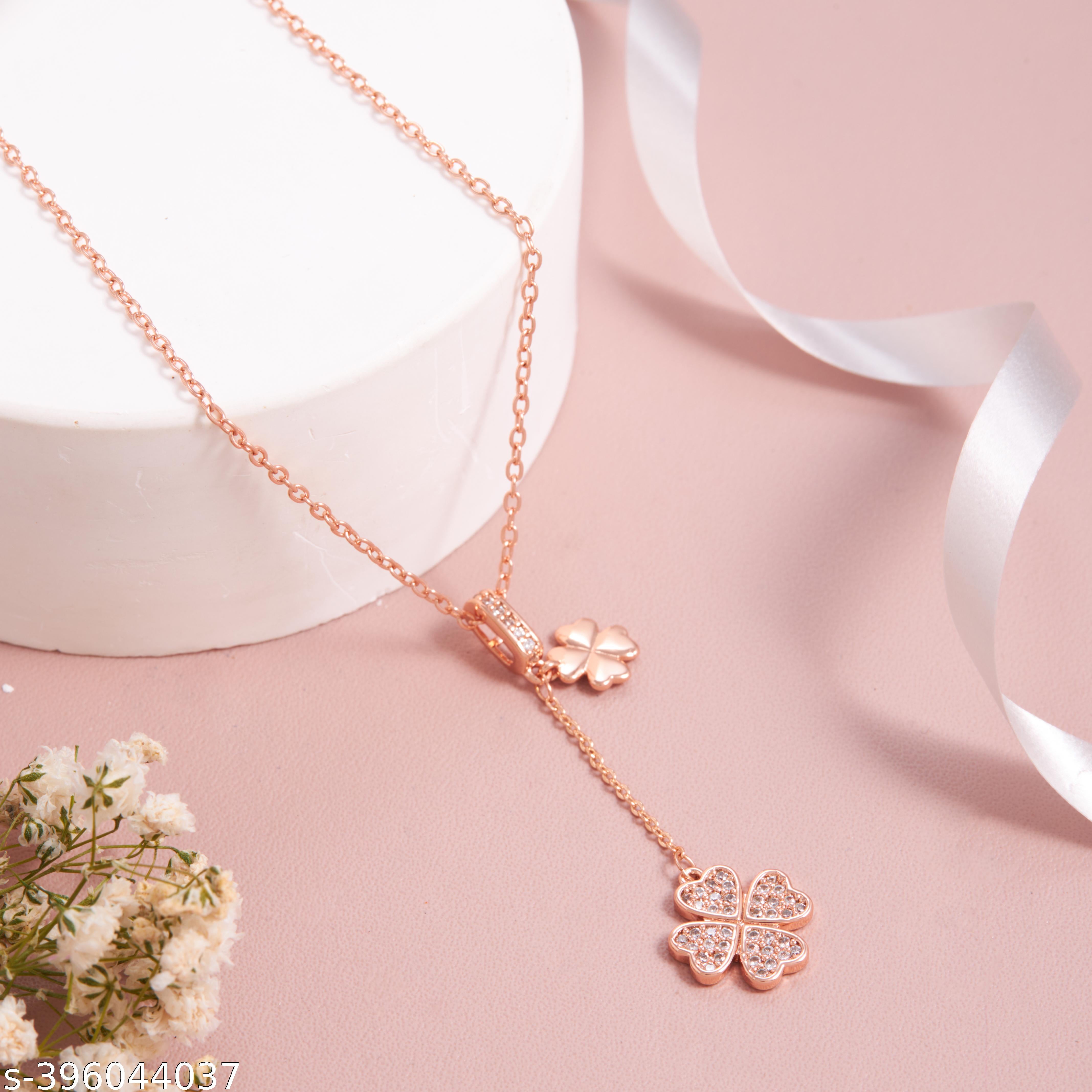 Elegant Rose Gold-Plated Four-Leaf Clover Necklace with American Diamonds for Women and Girls - Unixkart - View 4