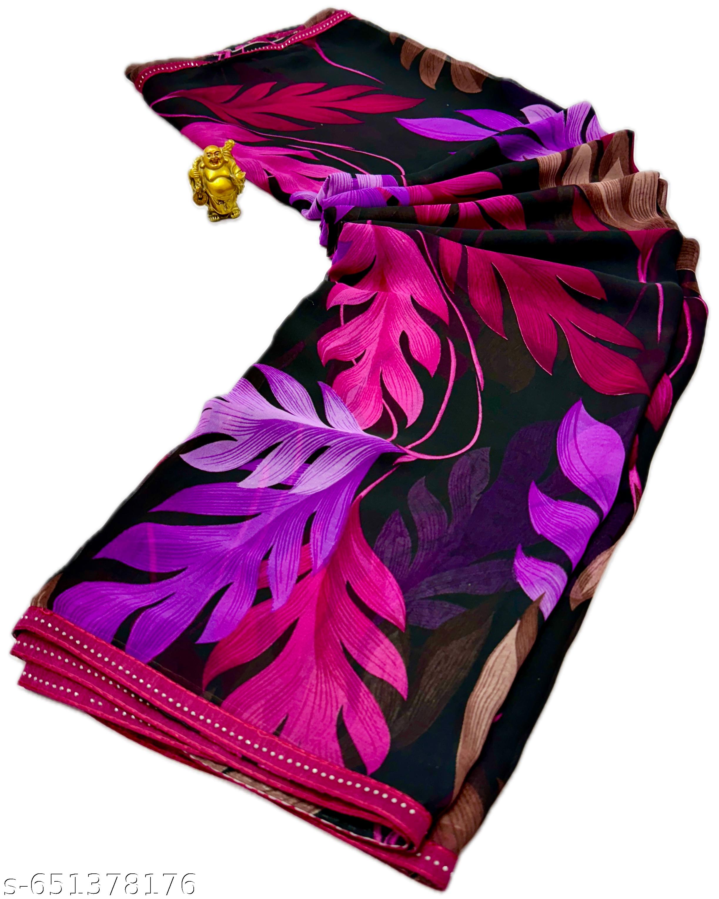 Pink Weightless Printed Georgette Party Saree - Unixkart - View 4