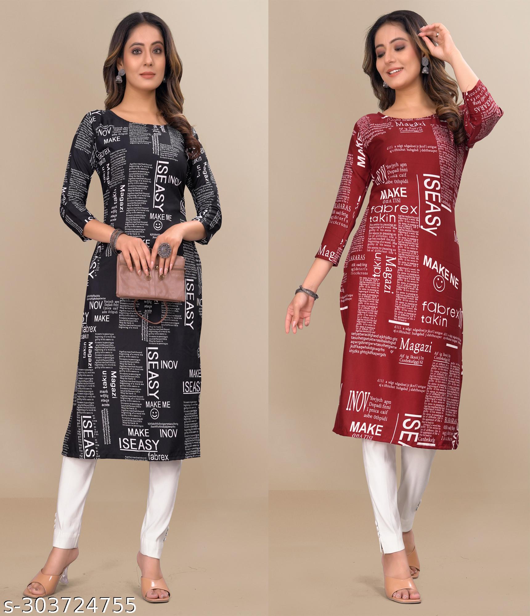 Women's Newspaper Print Crepe Kurti - Unixkart - View 4