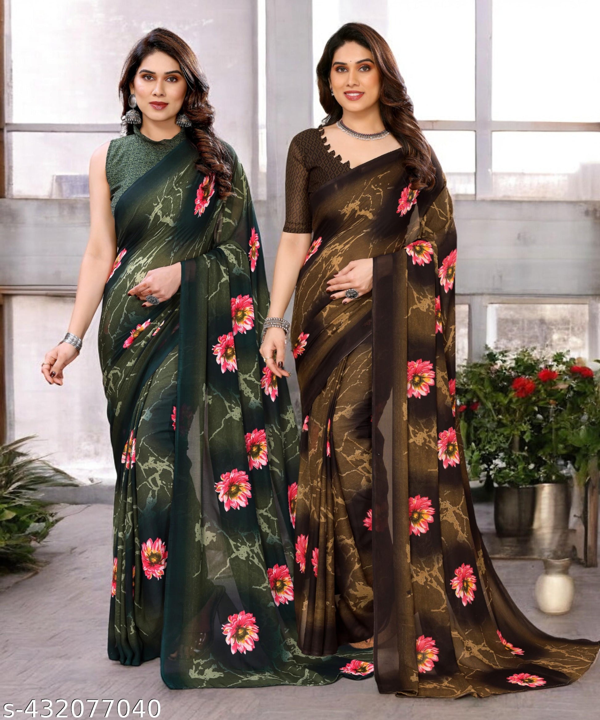 Combo Saree, Daily Wear Georgettete Sarees with Blouse Piece (Pack of 2) - Unixkart - View 4