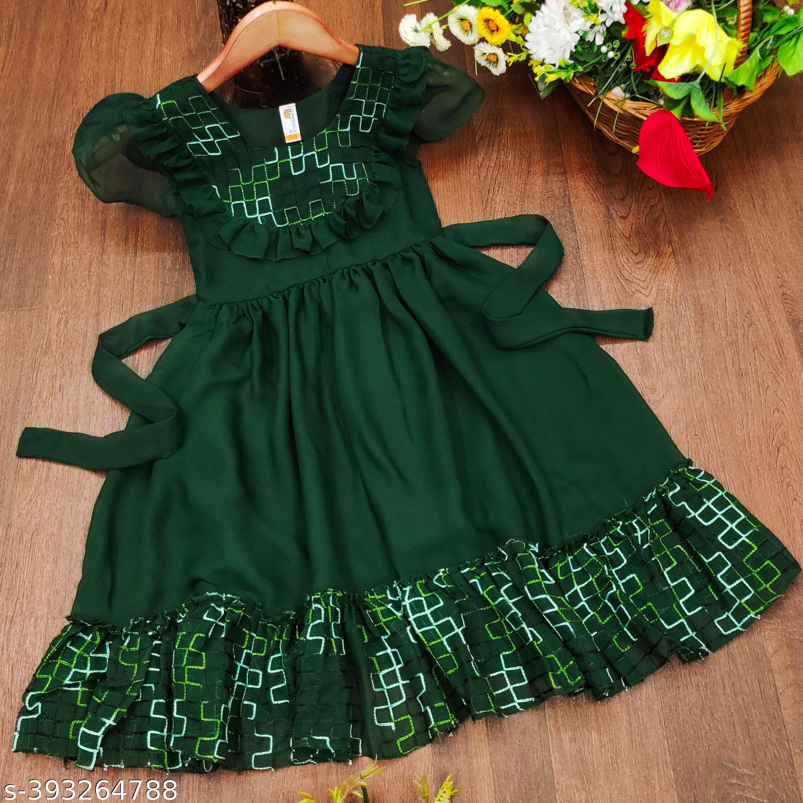 Girls Green A-Line Georgette Dress - Unixkart - View 4