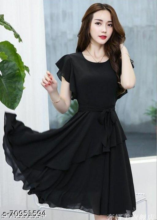Women's Black A-Line Georgette Dress - Unixkart - View 4