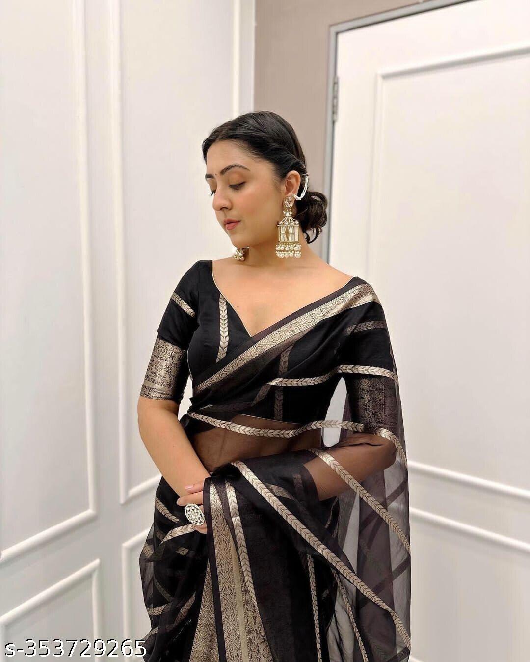 Elegant Black Soft Silk Saree - Unixkart - View 4