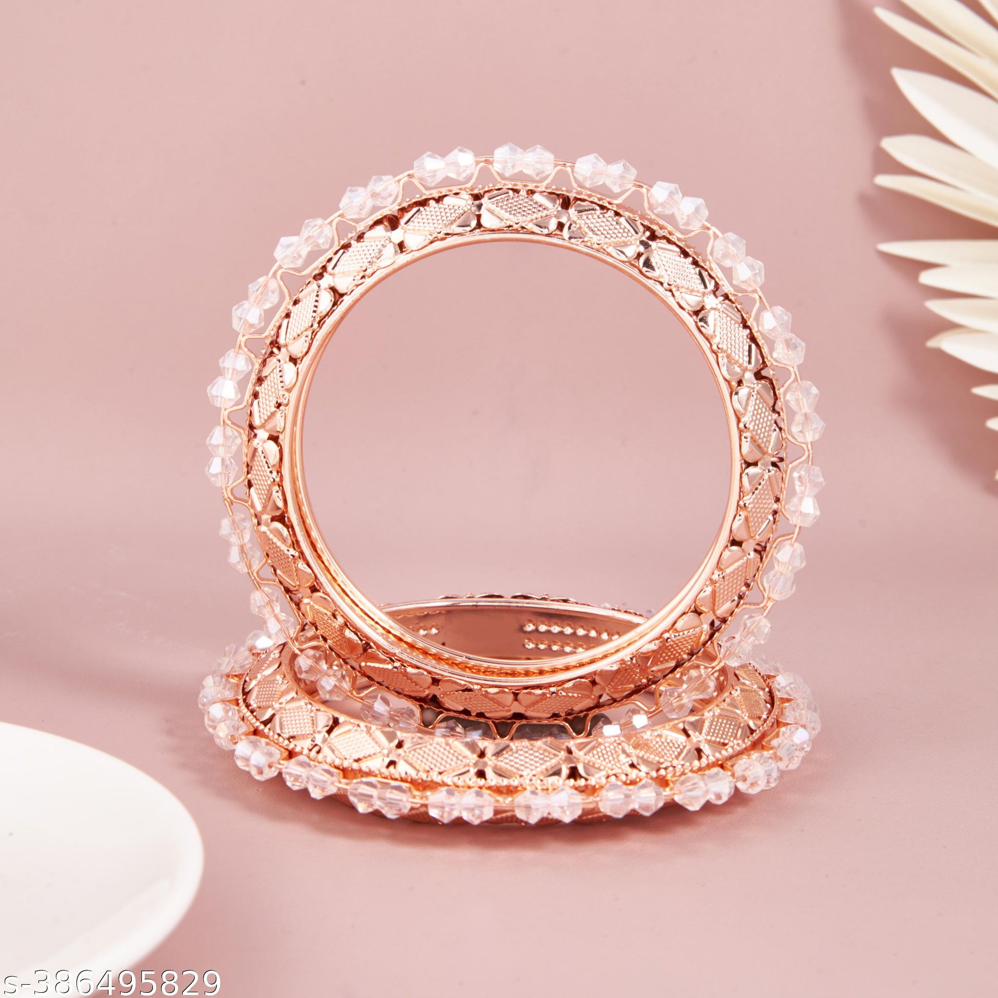 Premium Rose Gold-Plated Crystal Beaded Bangle Set for Women and Girls - Unixkart - View 4