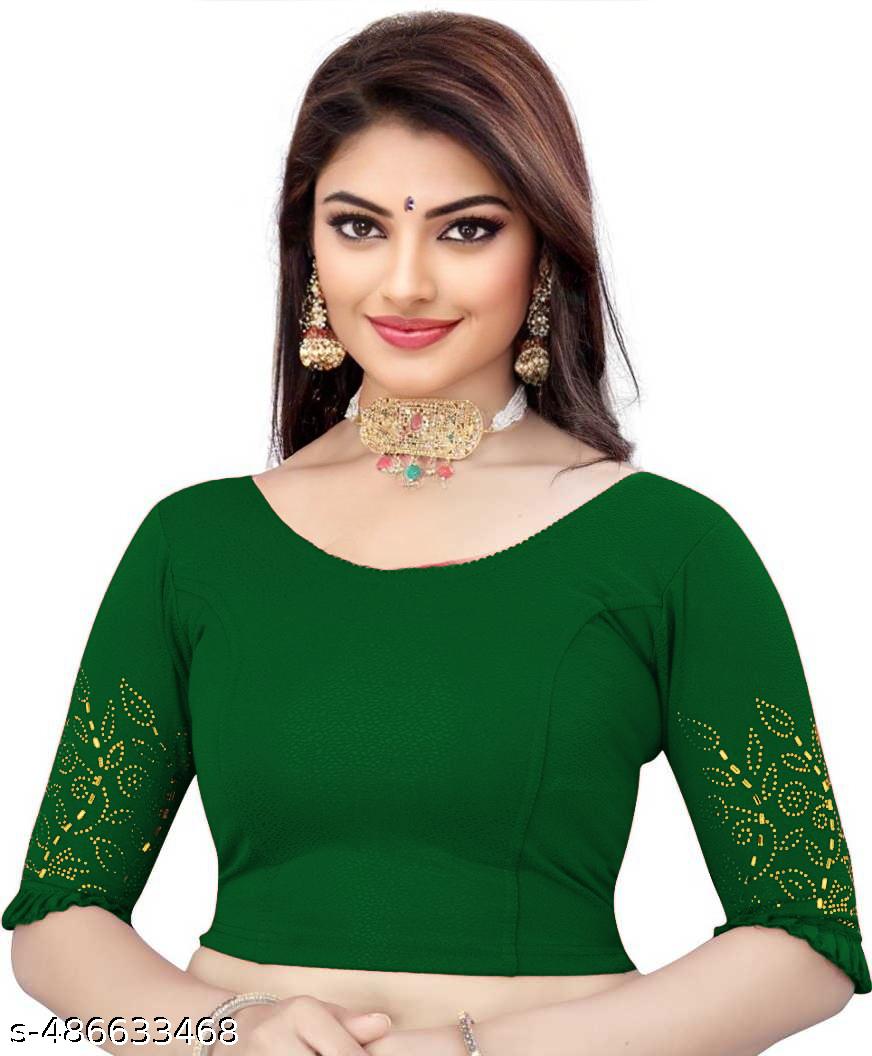 Latest Fancy Readymade Blouse for Women Stylish Stone Work Lycra Blouse with Frill Design on sleeve - Unixkart - View 4