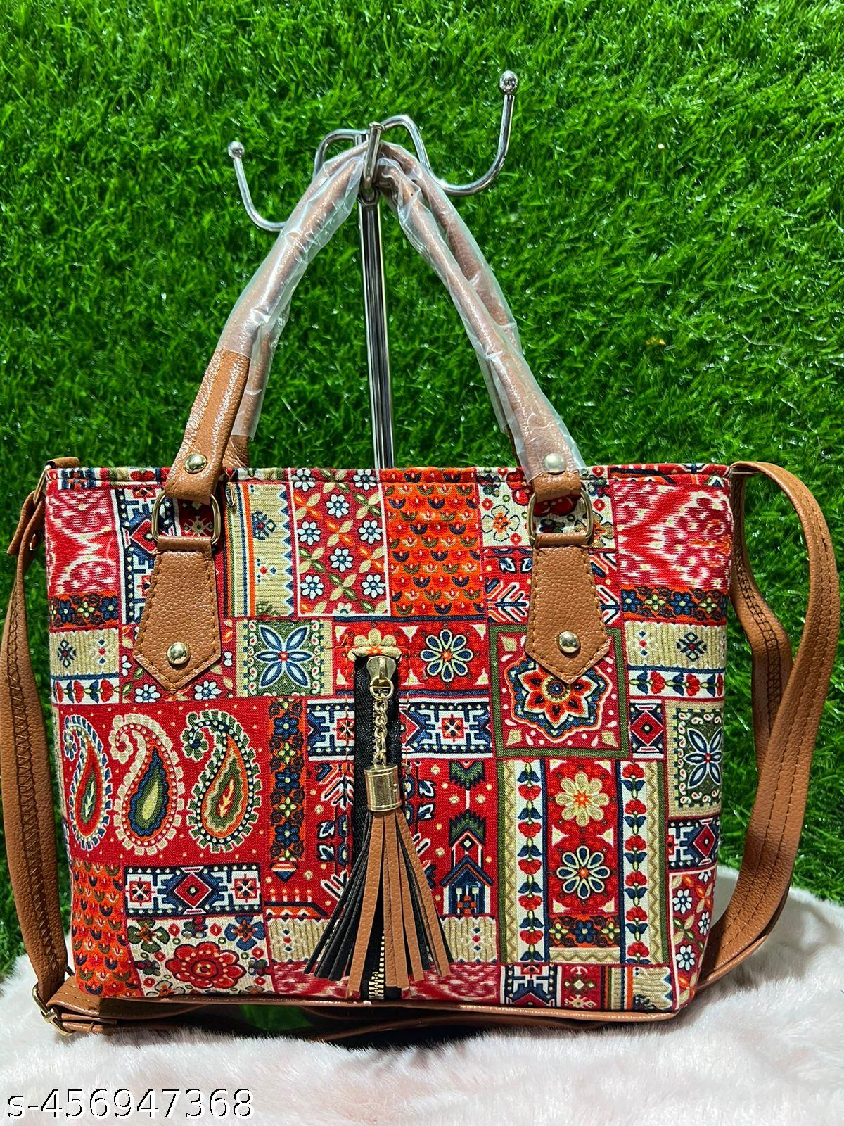 Printed Handicraft Fabric Handbag for Women Office Bag Ladies Shoulder Bag - Image 4