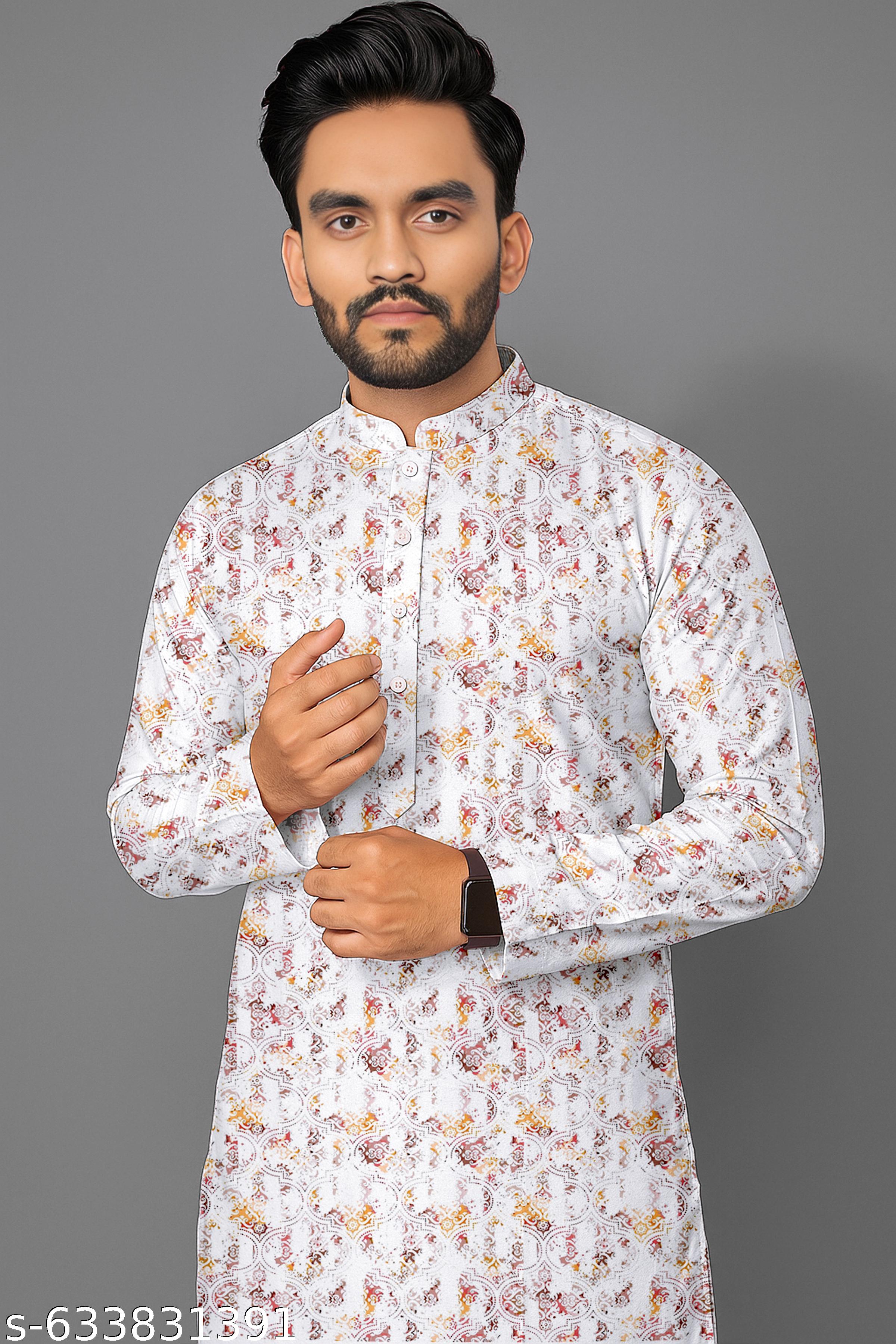 Men's Trendy Printed Cotton Kurta - Unixkart - View 4