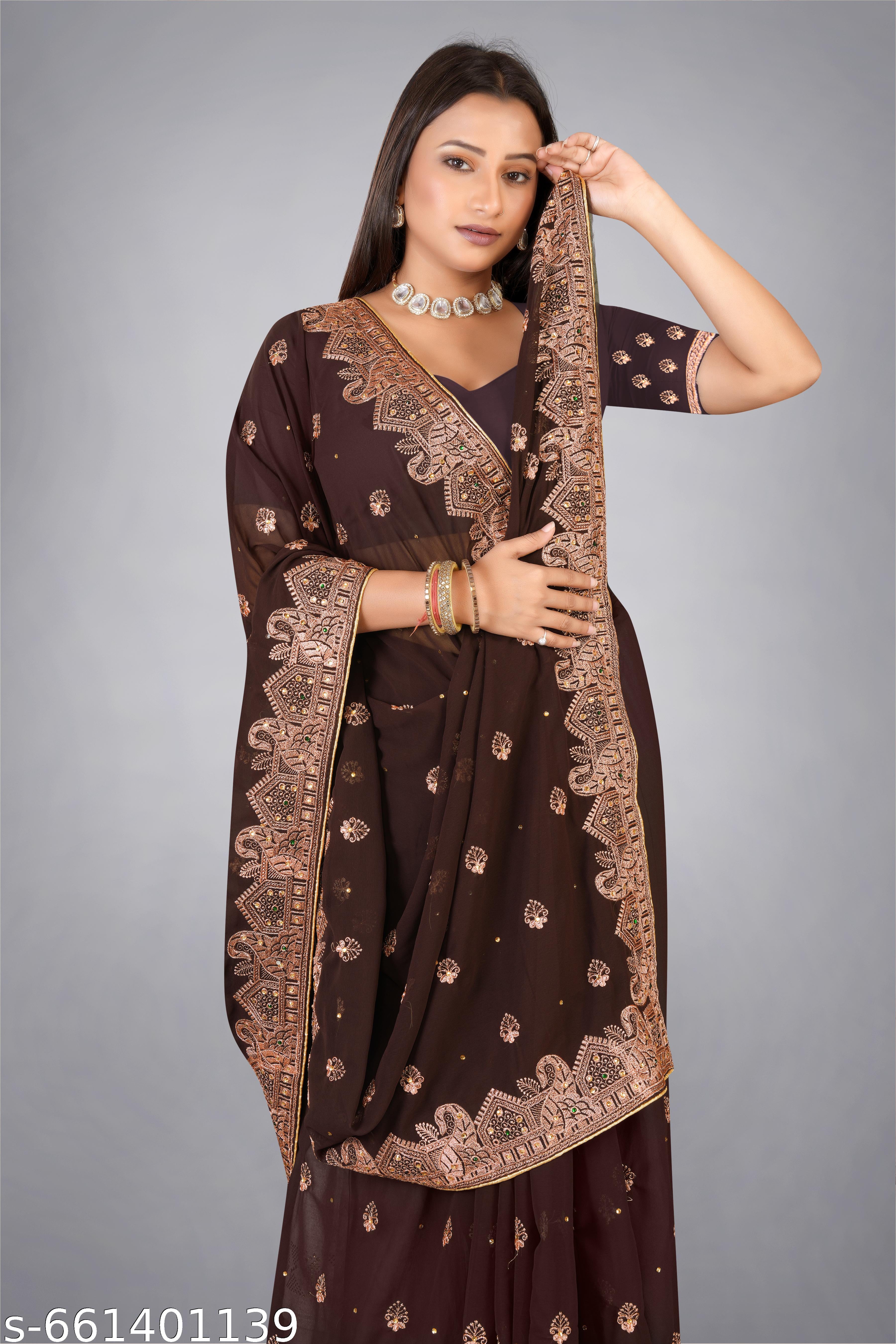 Heavy Embroidery Work With Full (stone) Handwork Saree - Unixkart - View 4