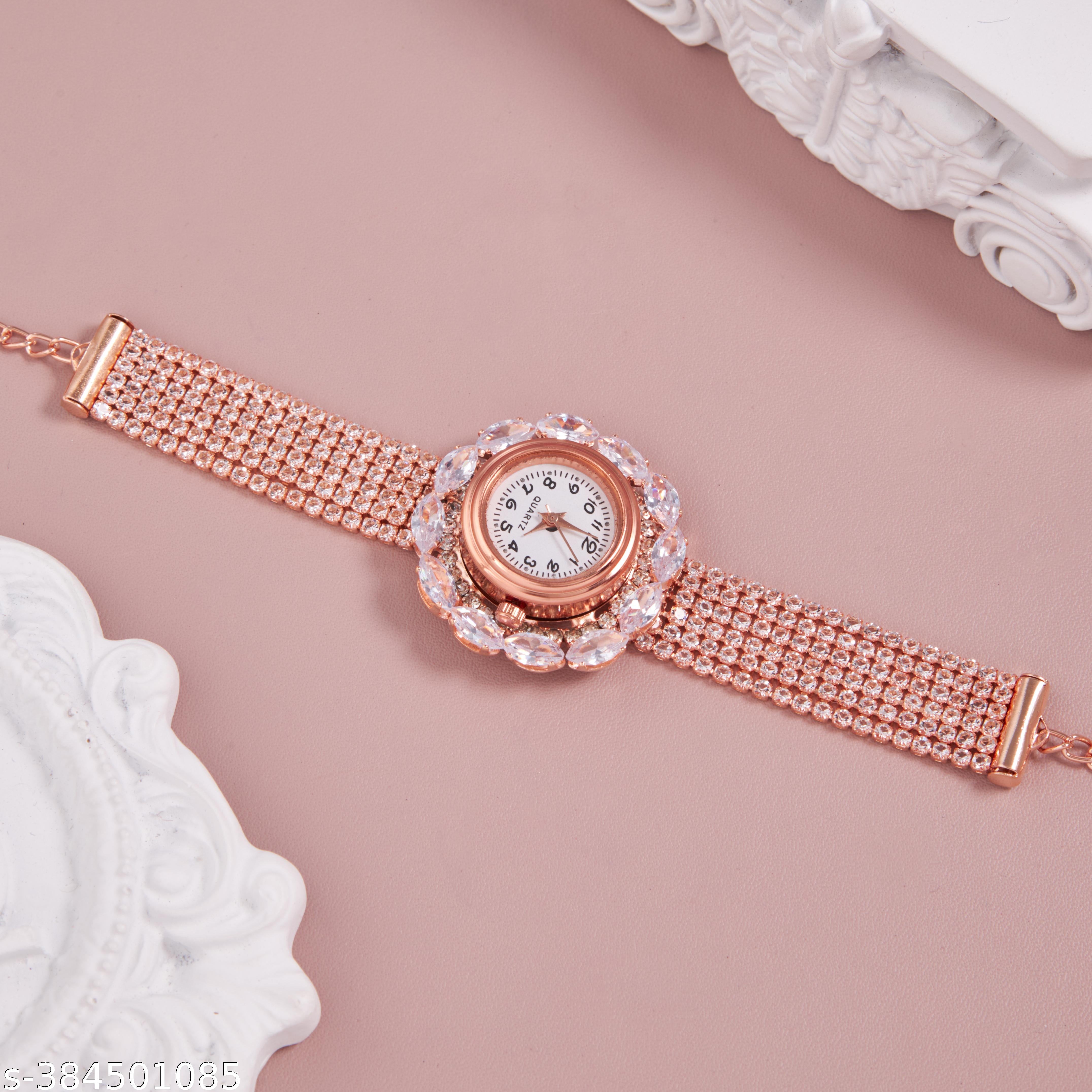 TRENDY ROSEGOLD CUBIC-ZIRCONIA STONE ADJUSTABLE WATCH BRACELET/BRACELET WATCH FOR GIRLS AND WOMEN 25 - Unixkart - View 4