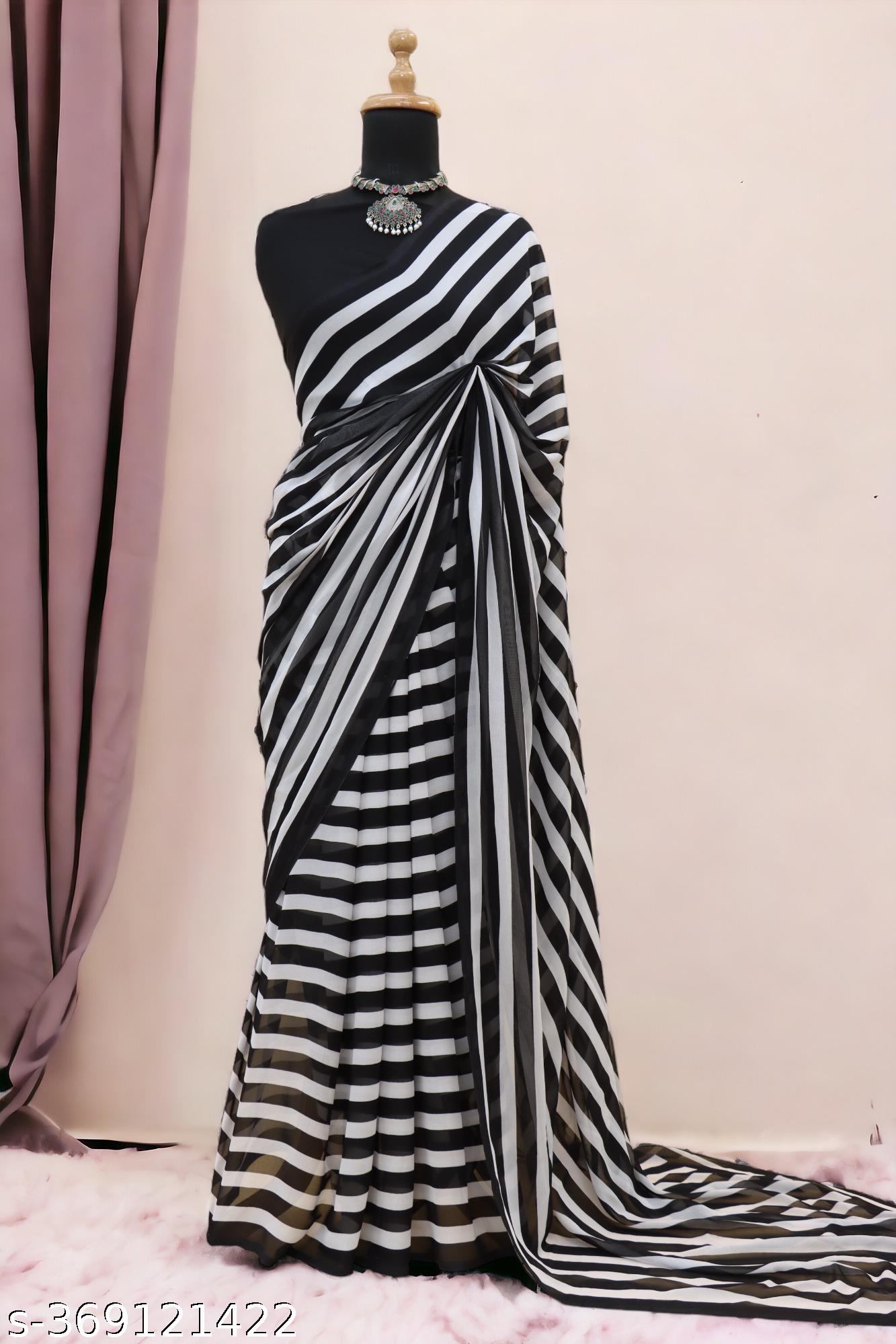 Women's Zebra Printed Georgettete Saree - Unixkart - View 4