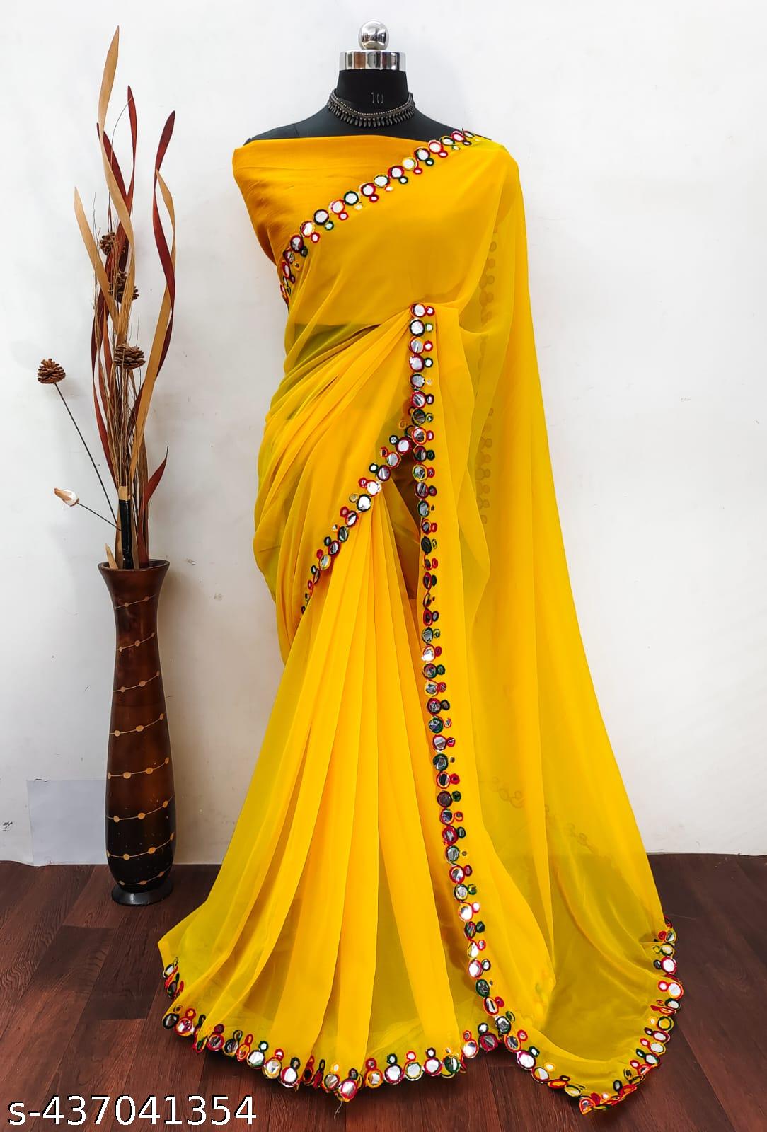 Pretty fancy georgette saree with blouse piece - Unixkart - View 4