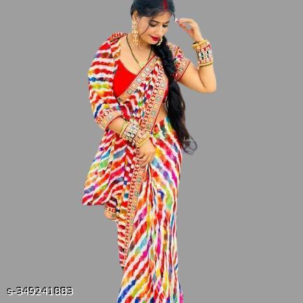 Partywere new Stylish Georgettete Lehriya Saree - Unixkart - View 4