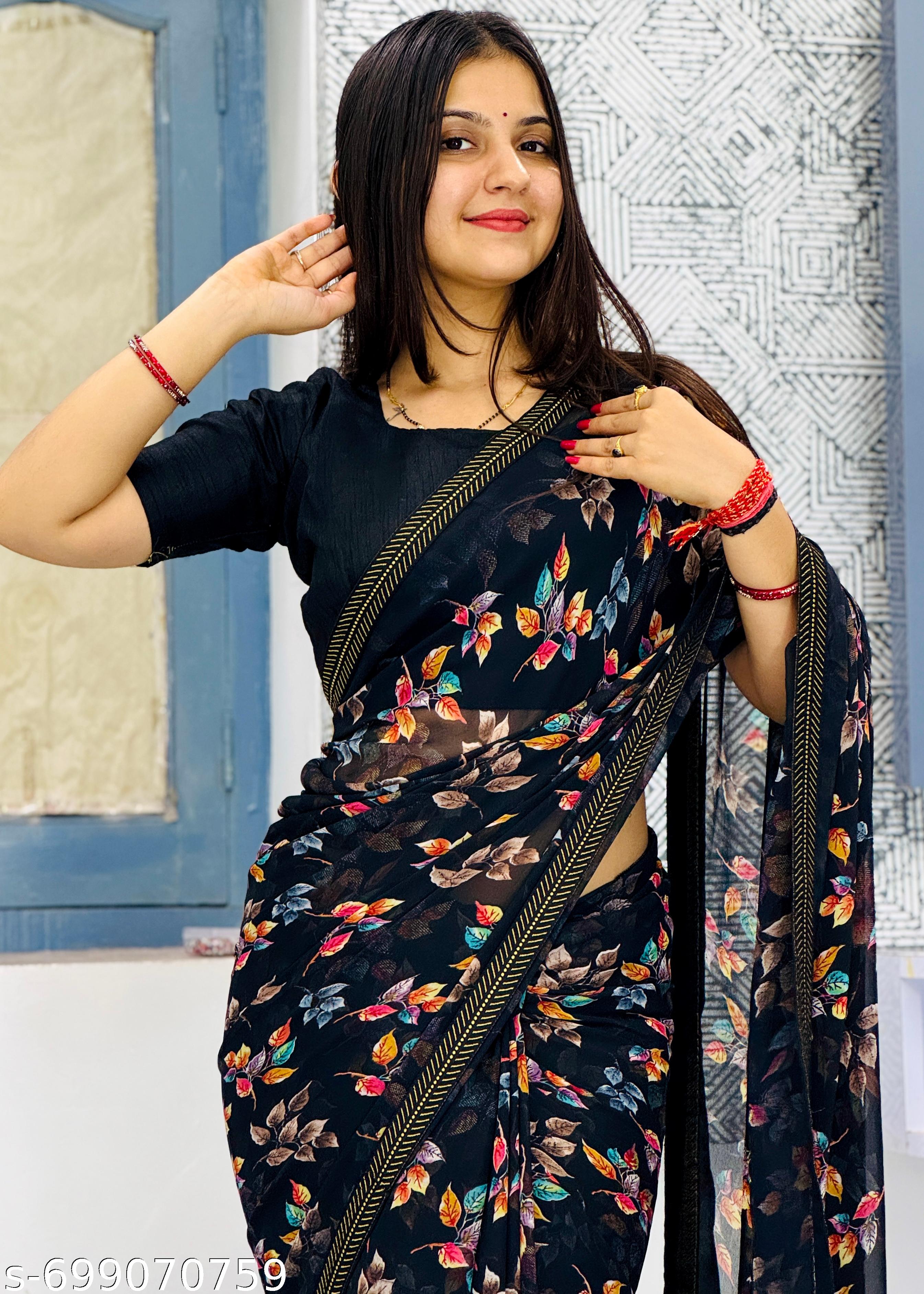 Georgette Printed Saree with Lace Border - Unixkart - View 4