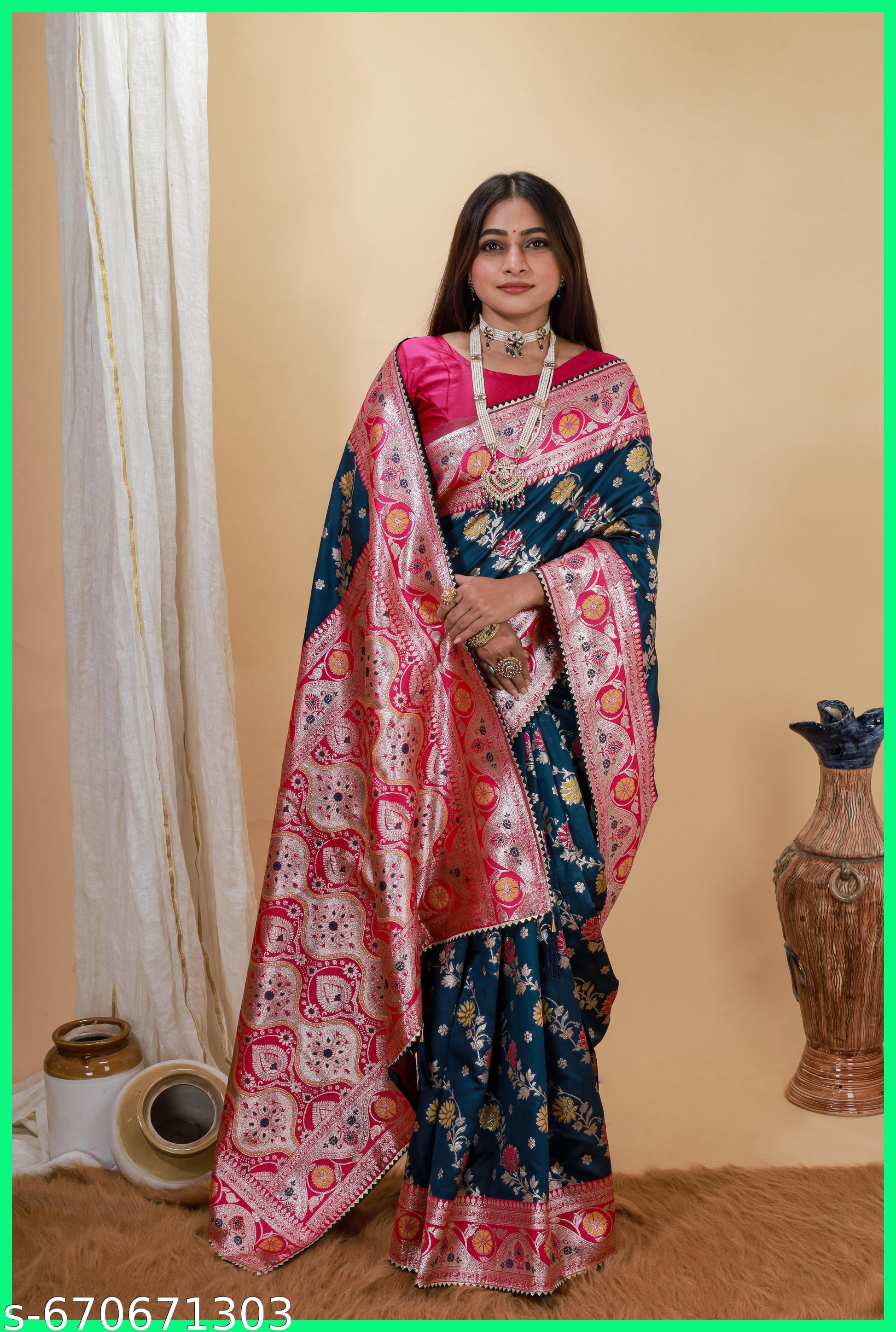 Pure Soft Banarsi Silk Meenakari Design Rich Tesseled Pallu & Zari Weaving Border Saree for Women wi - Unixkart