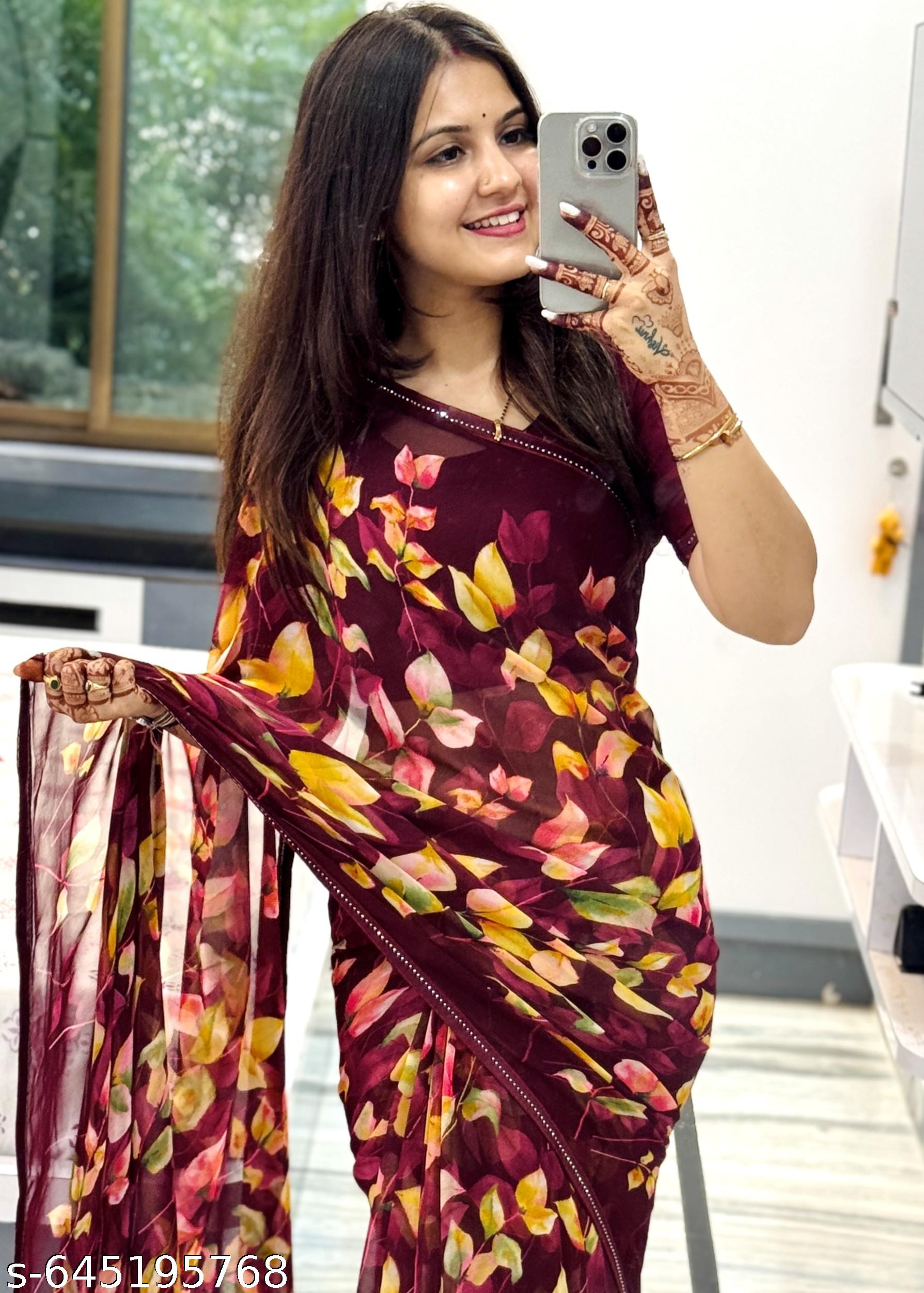 Weightless Printed Georgette Daily Wear Saree - Unixkart - View 4