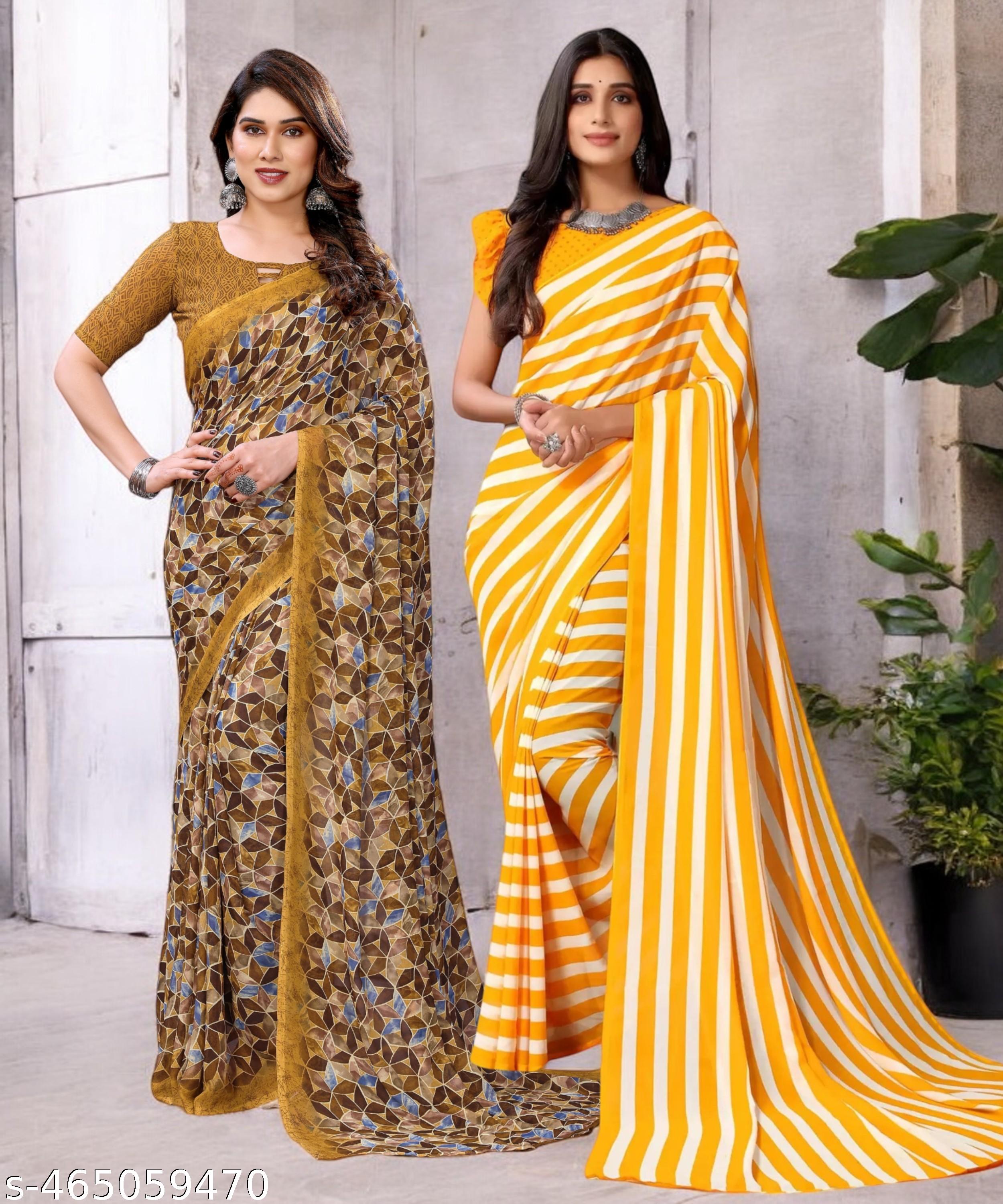 Combo Saree, Daily Wear Georgettete Sarees with blouse piece (Pack of 2) - Unixkart