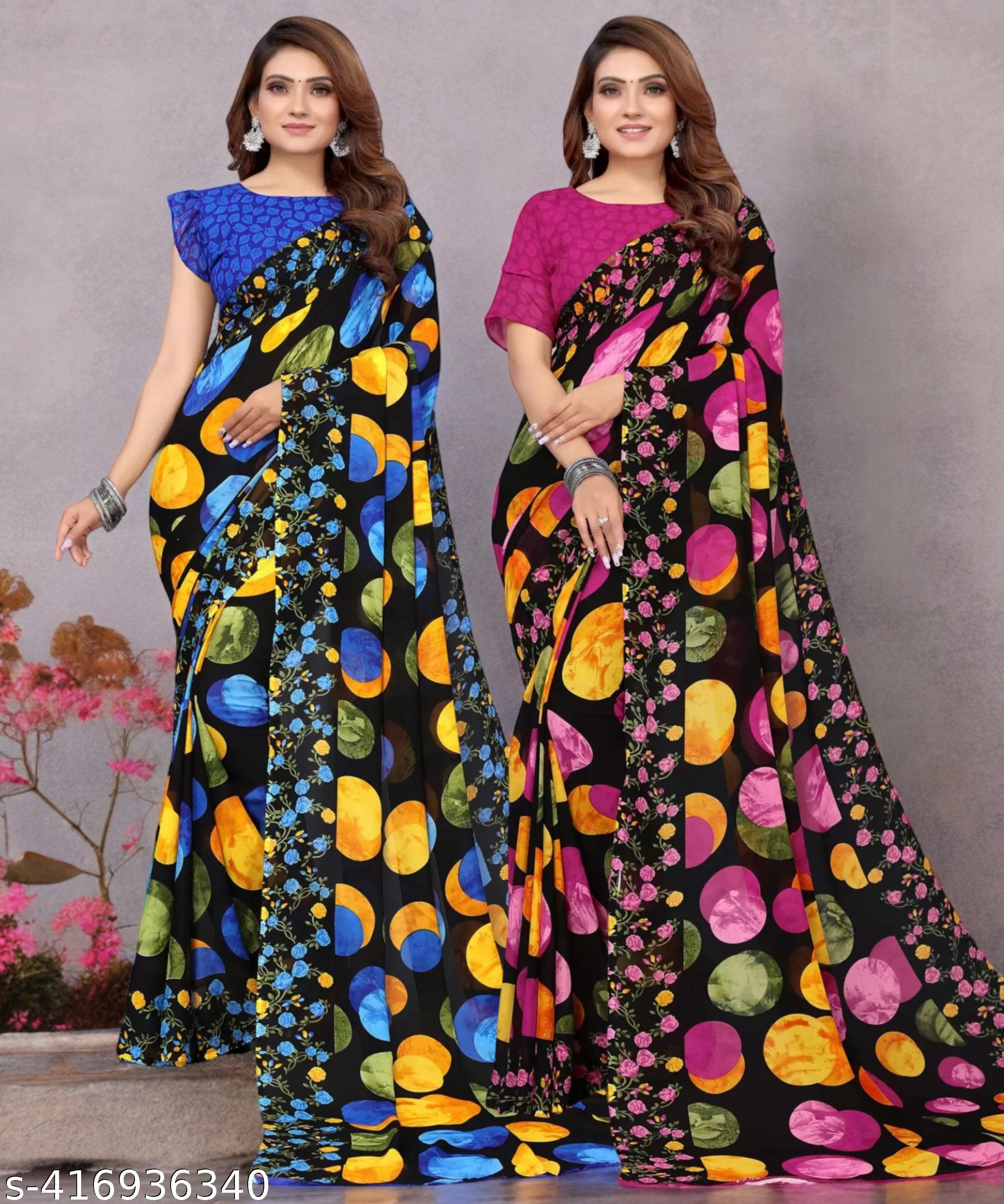 Combo Saree, Daily Wear Georgettete Sarees with blouse piece (Pack of 2) - Unixkart - View 4