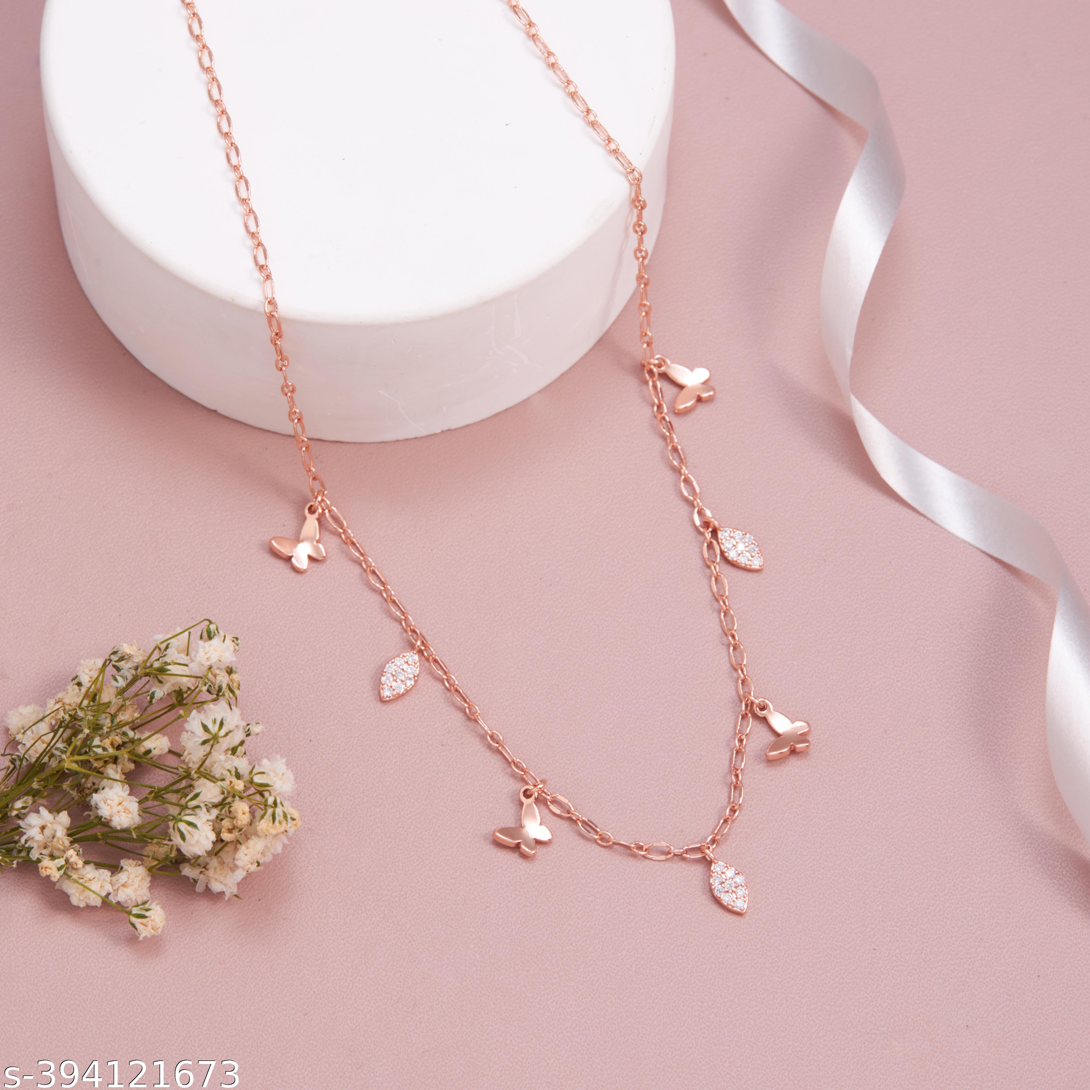 Elegant Rose Gold-Plated Butterfly and Leaf Charm Tanmaniya Chain for Women and Girls - Unixkart - View 4