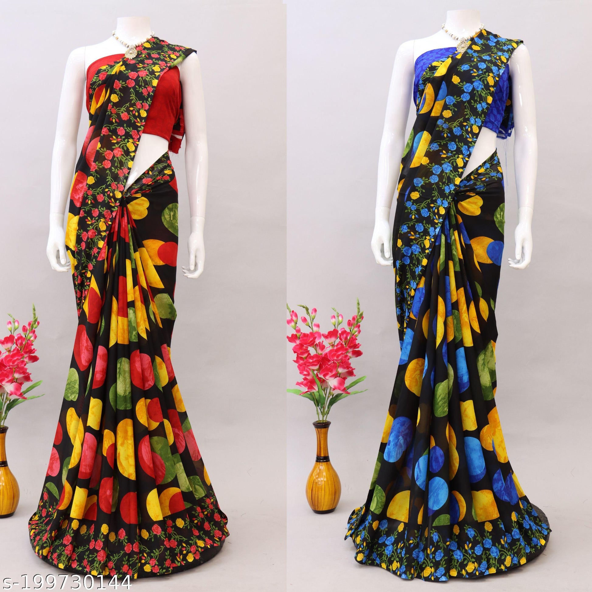 Polka Dot Printed Georgettete Saree (Pack of 2) - Unixkart