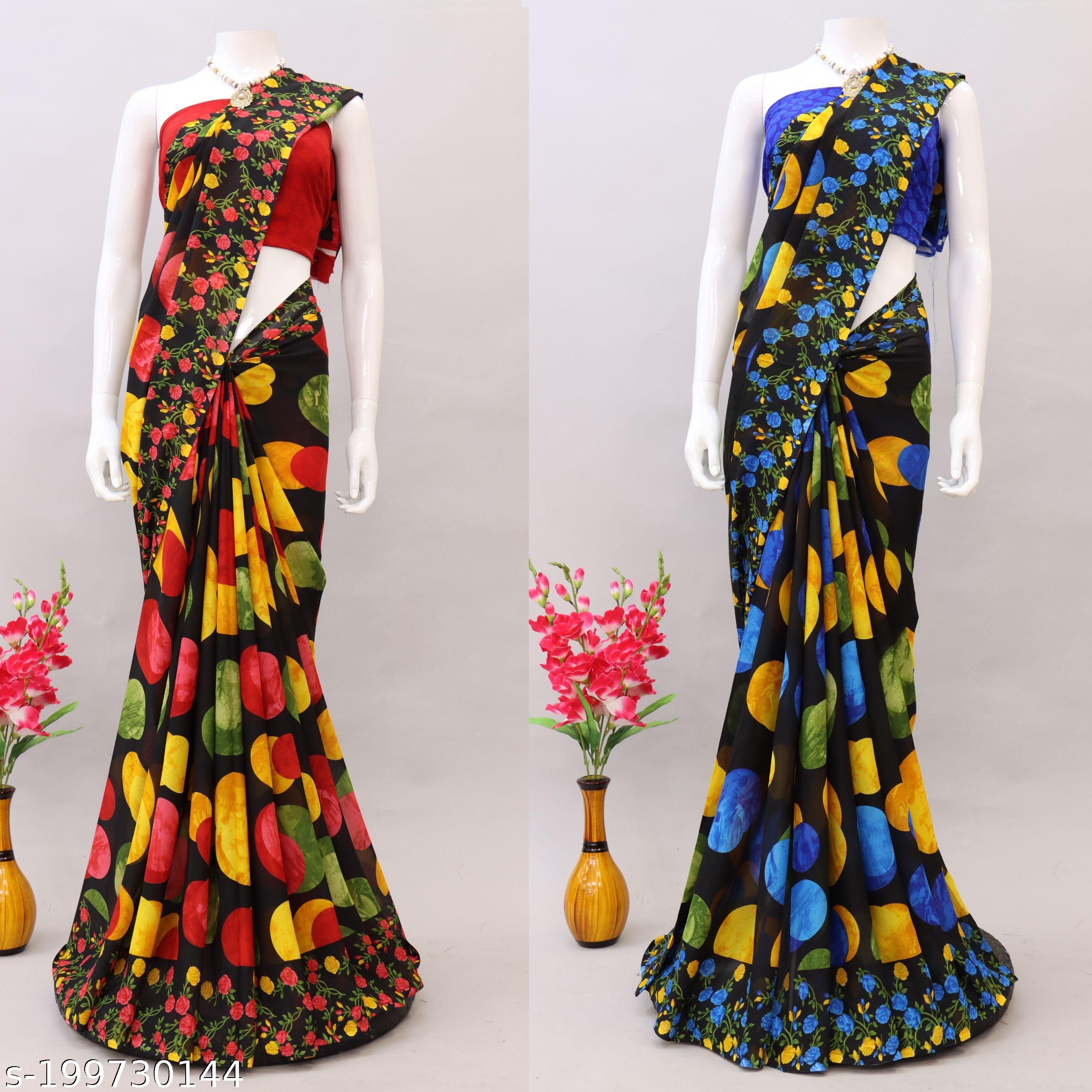 Polka Dot Printed Georgettete Saree (Pack of 2) - Unixkart