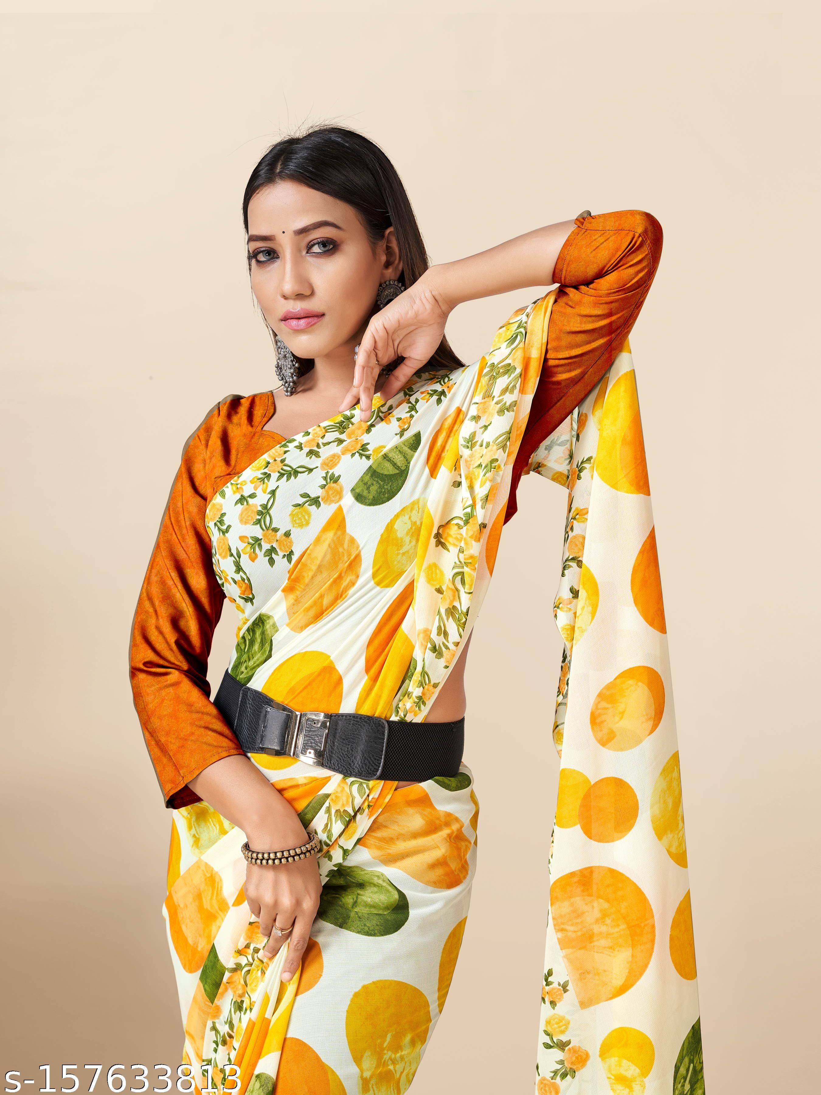 Trendy Georgettete Printed Saree with Blouse - Unixkart