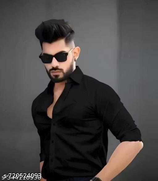Men's Solid Regular Spread Collar Black Shirt - Unixkart - View 4
