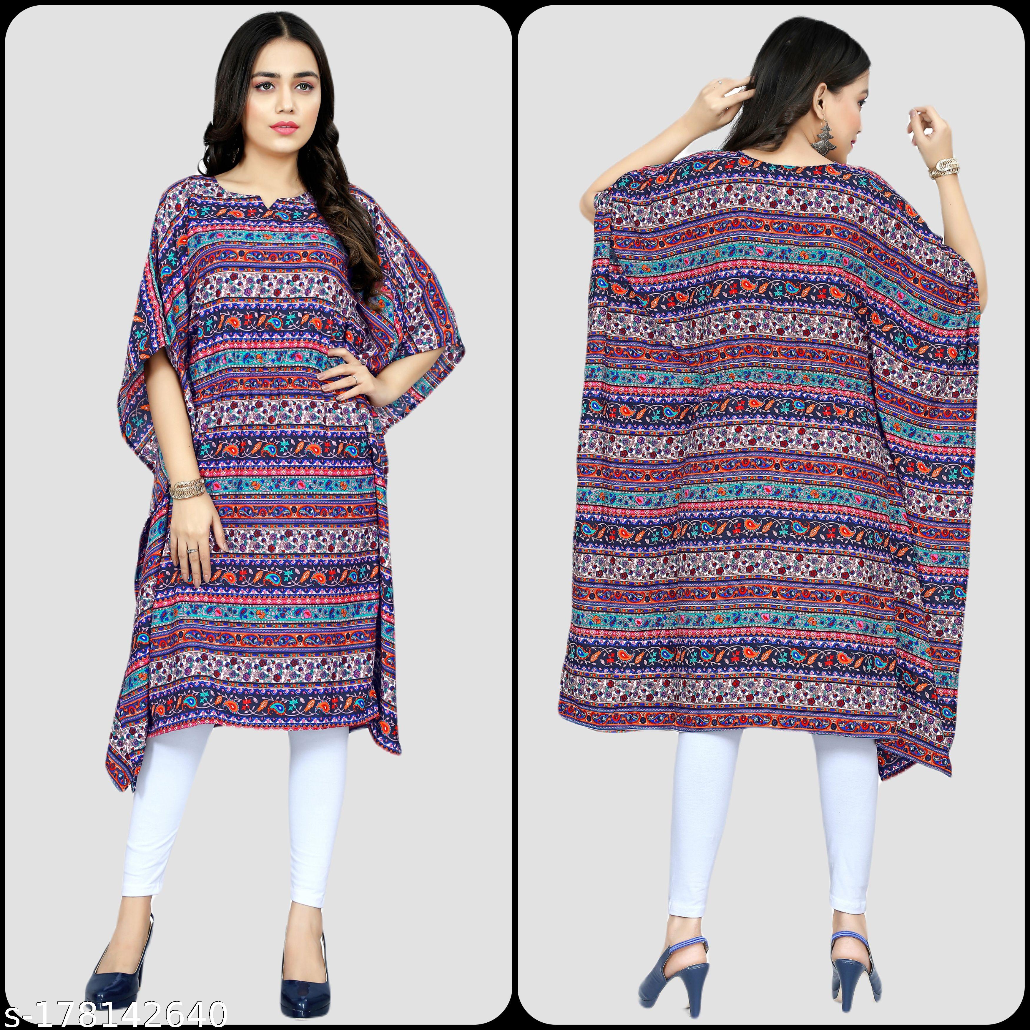 Women's Multicolour Floral Print Kaftan Dress - Unixkart - View 4