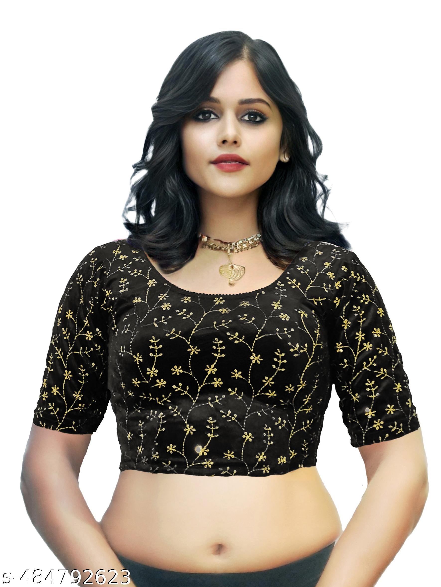 Readymade Blouse New Stylish Golden Sequin Embroidery work Stretchable Velvet Blouse New Trendy Desi - Unixkart - View 4