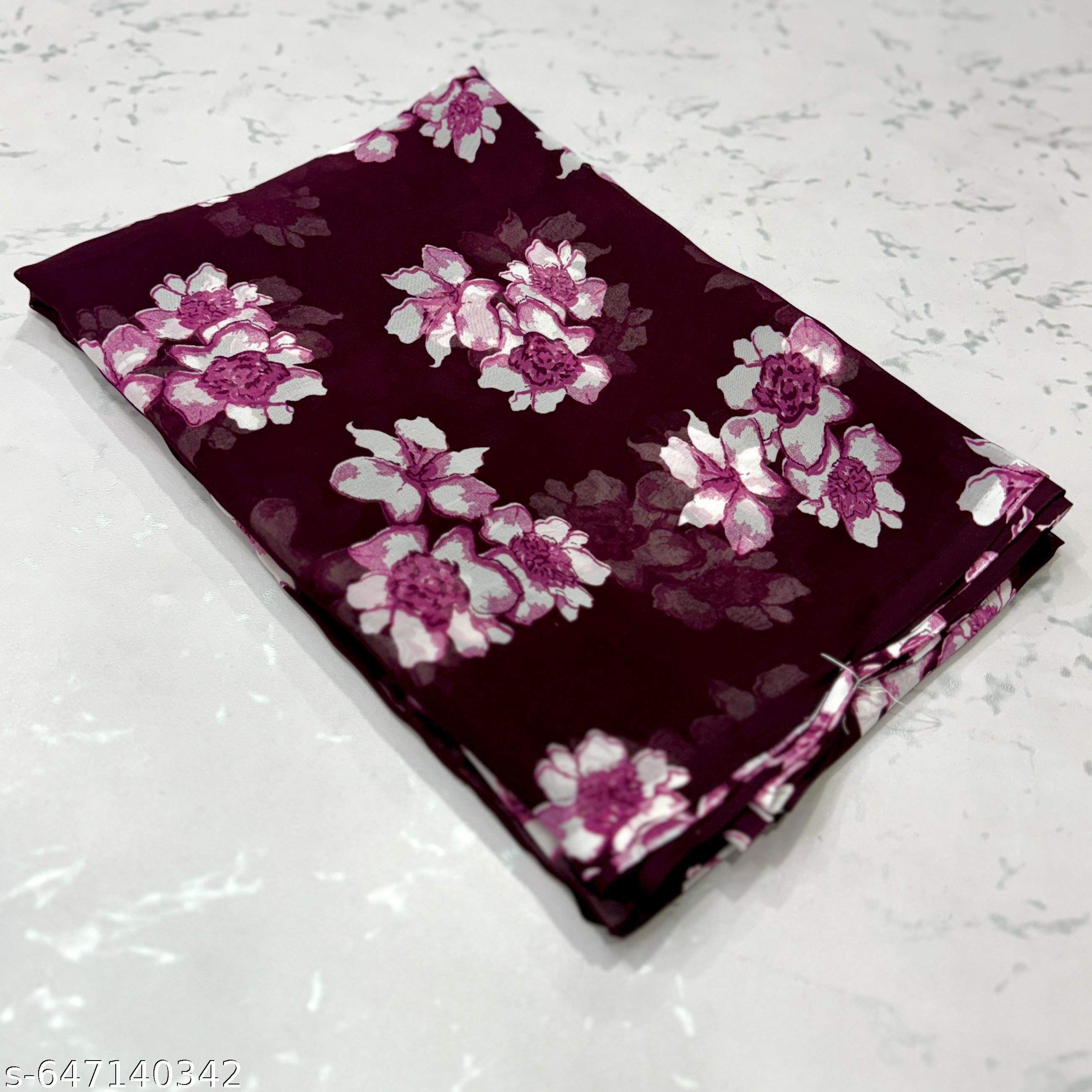 Purple Weightless Printed Georgette Saree - Unixkart - View 4