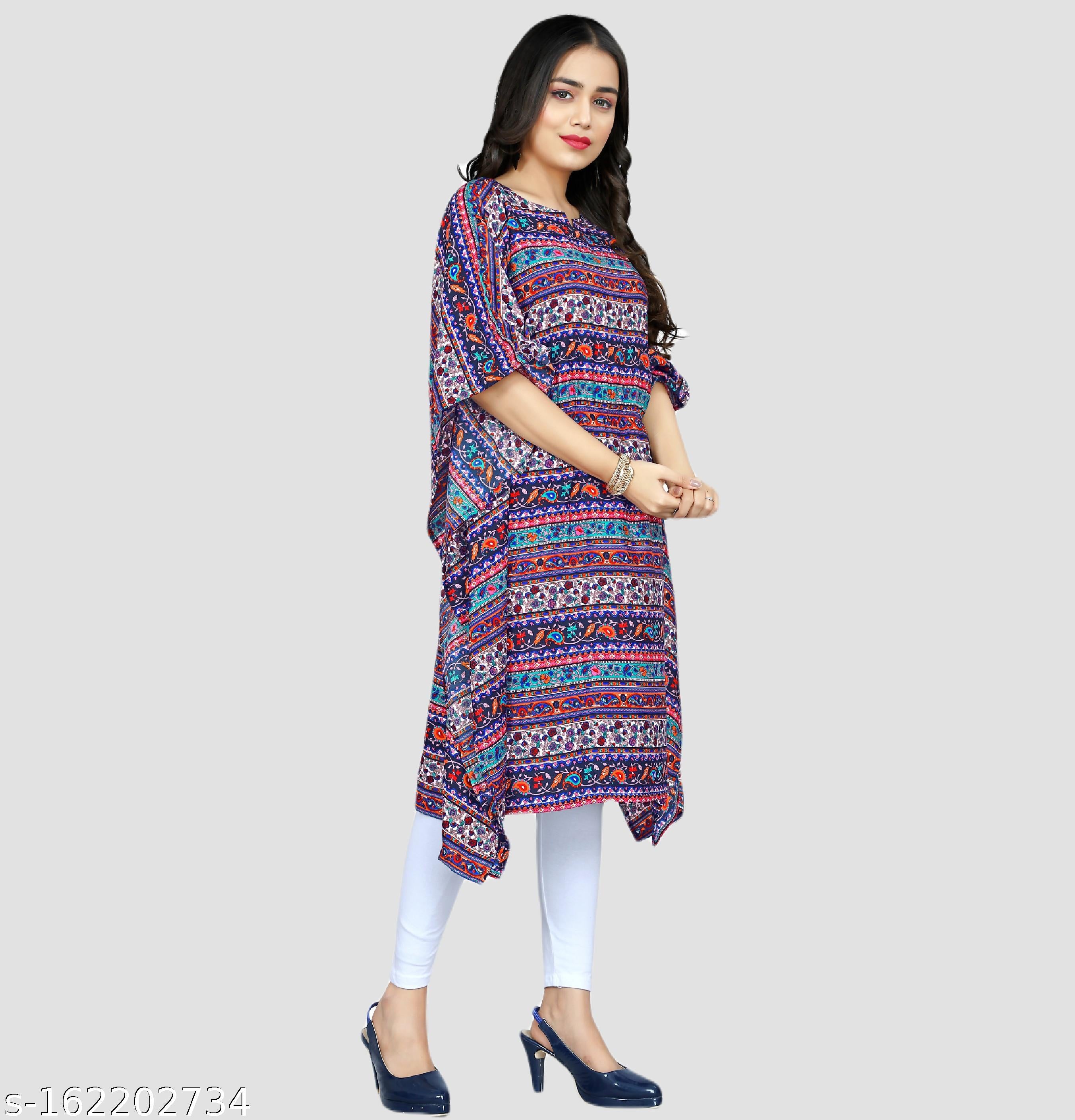 Women's Multicolour Floral Print Kaftan Dress - Unixkart - View 4