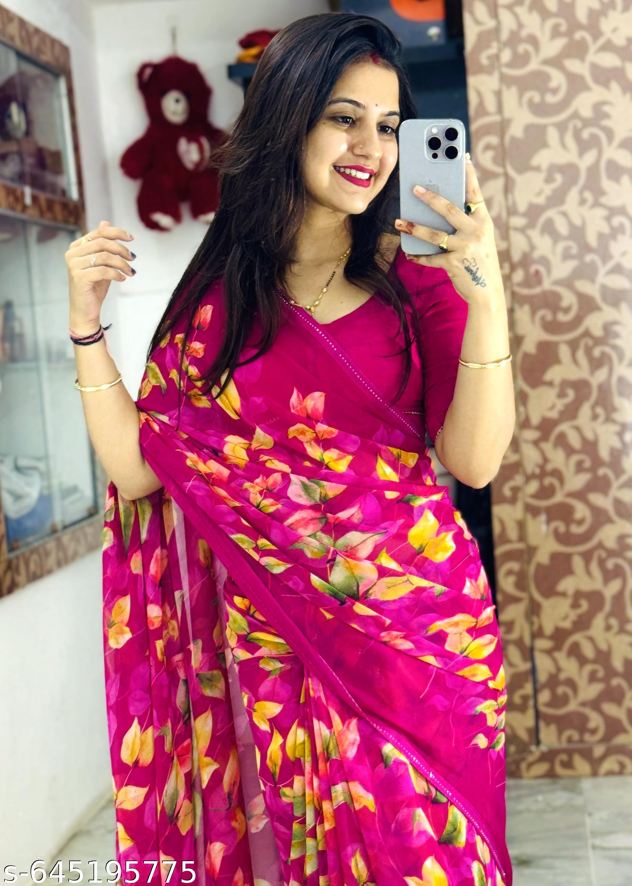 Weightless Printed Georgette Daily Wear Saree - Unixkart - View 4