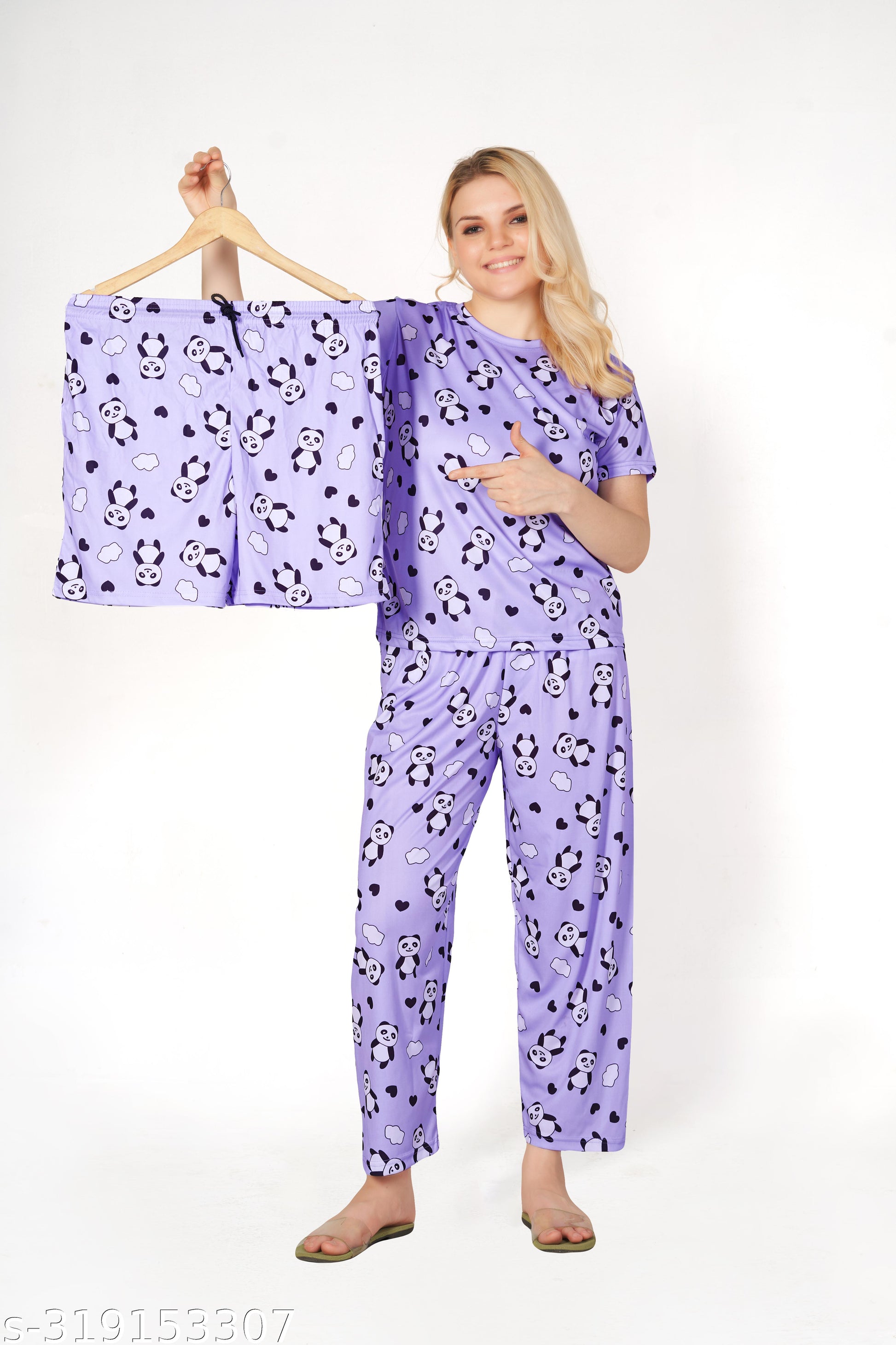 Women Printed Night Suit Set - Nightwear - Women 3 Piece Combo - Nightdress Set For Women And Girl - Women T - Shirt, Shorts & Pyjama Set Night Suit - View 4 - Juliate